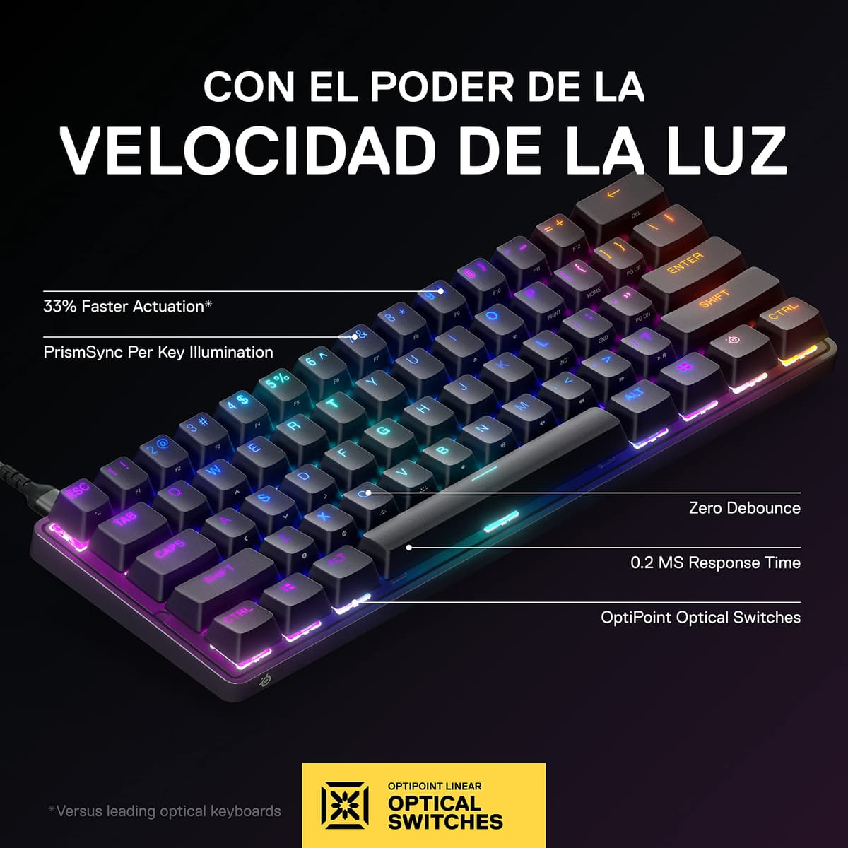 SteelSeries Apex 9 Mini - Mechanical Gaming Keyboard – Optical Switches – 2-Point Actuation – Compact Esports Mini 60% Form Factor – Hotswappable Switches - Nordic QWERTY Layout — view 2