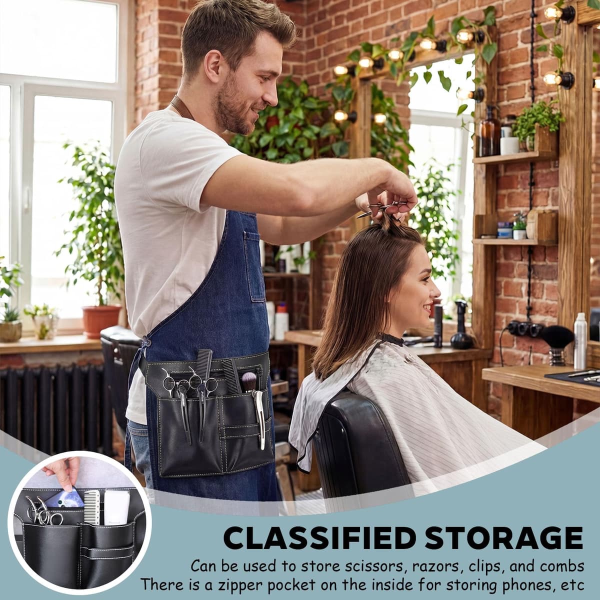 Friseur Tasche, Bolsa de Peluquería, Estuche para Herramientas de Peluquería, Bolsa de Peluquería de PU Negro, Grande Cinturón Portátil Negro para Tijeras, Peines y Herramientas de Peluquería — view 5