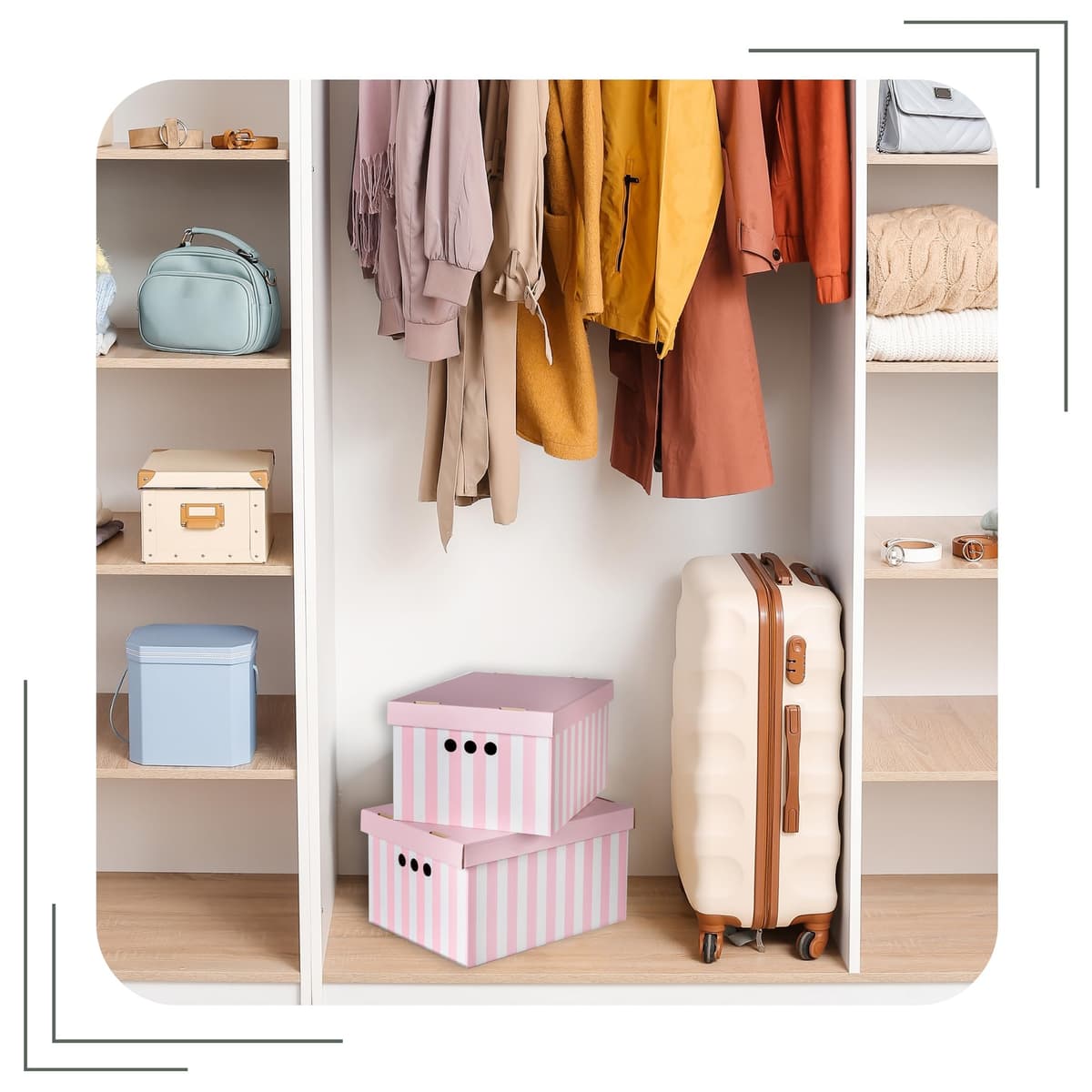 Cardboard Storage Boxes with Lid, Decorative Wardrobe, Closet, Home & Office Organiser with Handle, Flat-Packed, Stackable File Box, Gift for Adults & Kids, Set of 2, Large - Pink Stripes — view 3