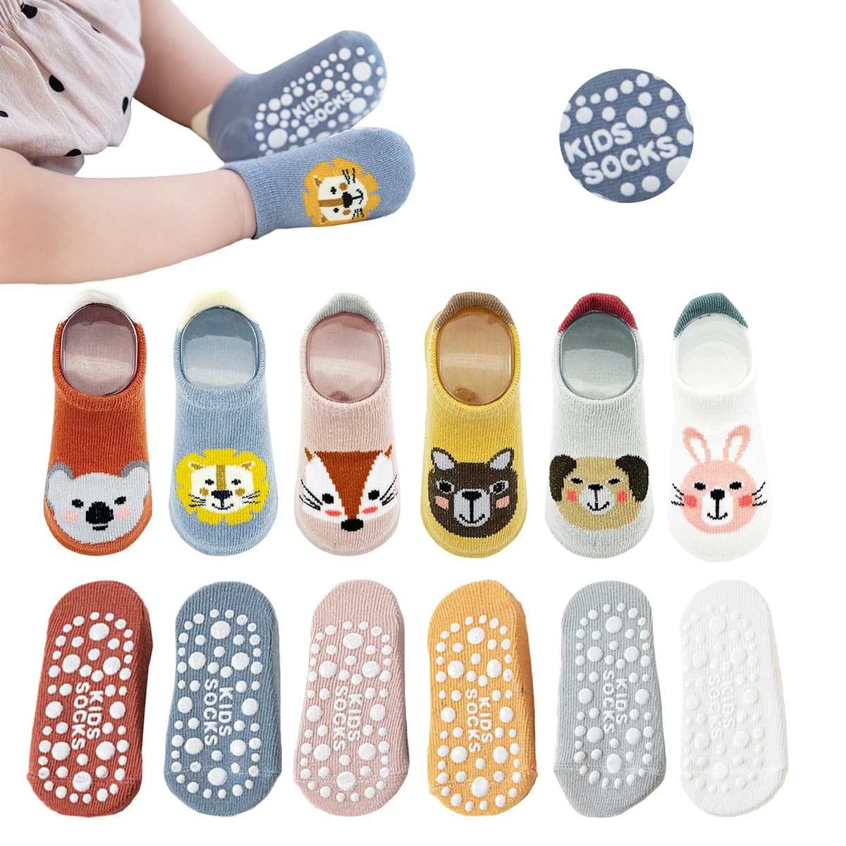 YANWANG Bebé Antideslizante Tobillo Calcetines De Dibujos Animados Lindo Agarre Calcetines Para Bebés Niños Niños Niñas Multicolores 6 Par — view 9