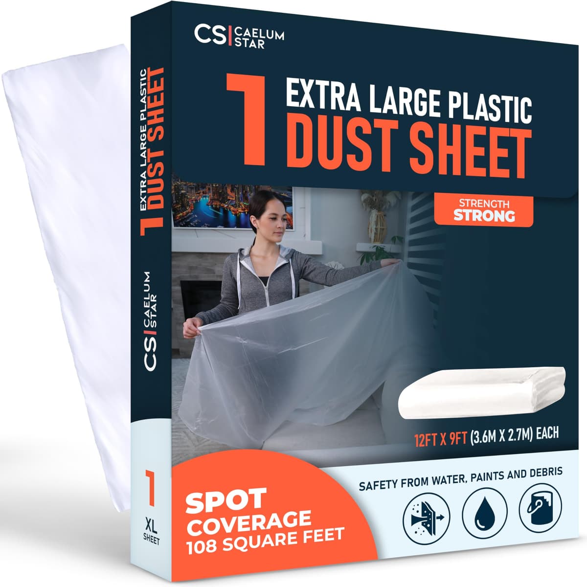 CS 6 Pack Plastic Dust Sheets for Decorating 3.6 x 2.7m (12x9 ft), Extra Large Dust Sheets for Painting, Clear Plastic Sheet Polythene Sheeting Painting Tools, Decorating Tools, Home Improvement — view 7