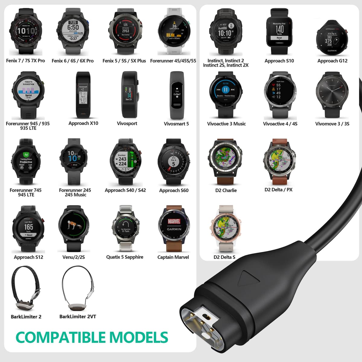 AWINNER Compatible for Garmin Watch Charger Cable — view 2