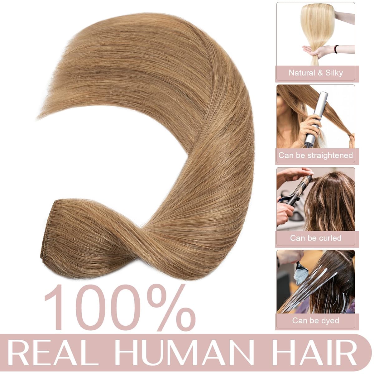 16 inches SEGO One Piece Hair Extensions Clip in Human Hair [#27 Dark Blonde] Real Remy Hairpieces for Women 3/4 Full Head Straight Invisible (45g) — view 5