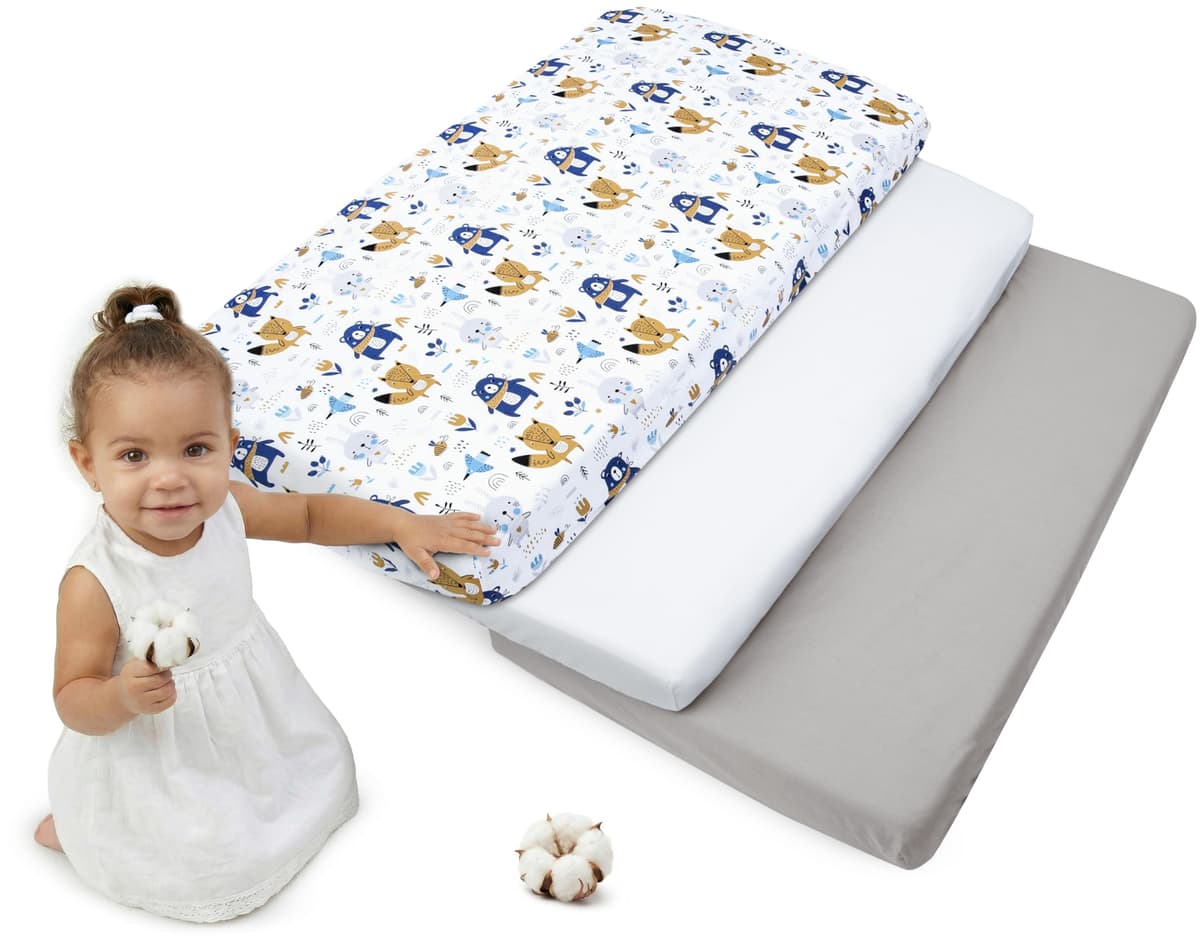 Medi Partners Sabana Bajera Cuna 60x120 Set de 3-100% Algodon Sabanas de Algodón Bebe Ropa de Cama para Bebés Dormir Cuna Fitted Bed Sheet Protector (Safari-Blanco-Gris) — view 32