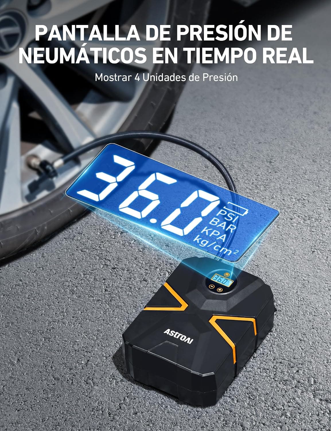 AstroAI Inflador Ruedas Coche Digital 12V, Compresor Aire Portátil 150 PSI, Hinchador Neumáticos Eléctrico con Pantalla LCD y Luz LED para Coche, Bicicleta, Moto y Etc. — view 2