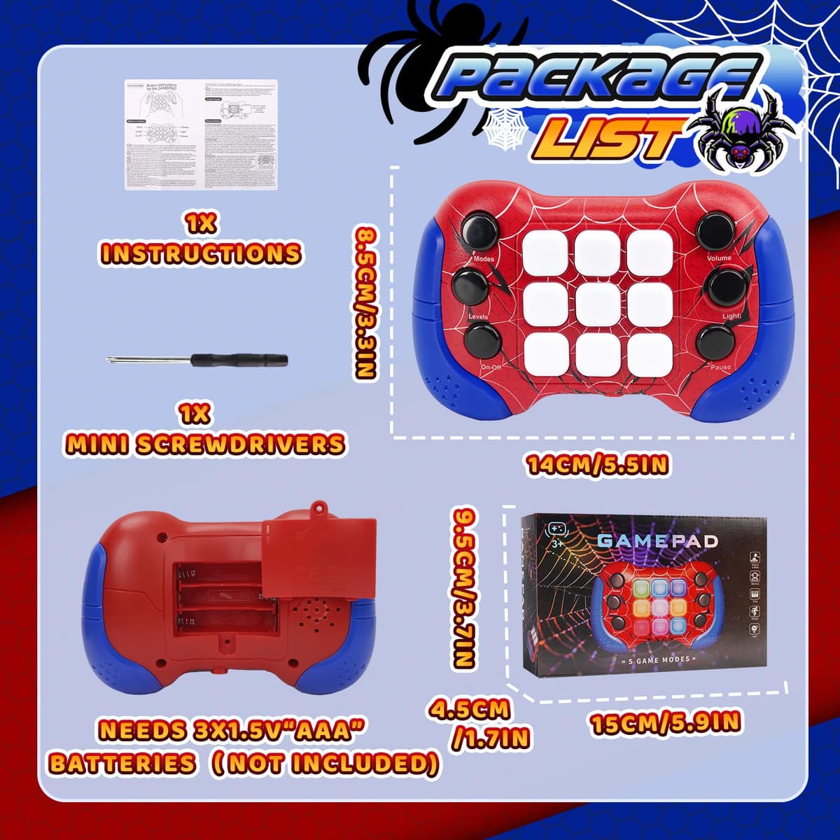 Spider Toys for 6 7 8 9 Year Old Boys Girls: Quick Push Pop Game Sensory Fidget Toys Gifts for Boys Age 5 6 7 8 9, Handheld Games Consoles Autism Birthday Presents for Girls Kids Teen Age 3-12 — view 7