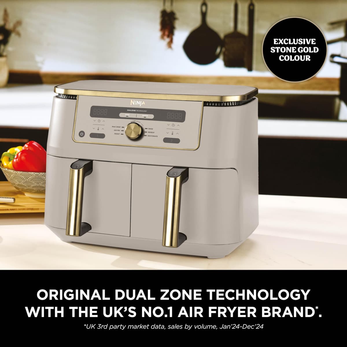 Ninja MAX Dual Zone Digital Air Fryer, 2 Drawers, 9.5L, 6-in-1, Uses No Oil, Air Fry, Max Crisp, Roast, Bake, Reheat, Dehydrate, Non-Stick, Dishwasher Safe Baskets, Stone Gold DZ400UKSTGD — view 2