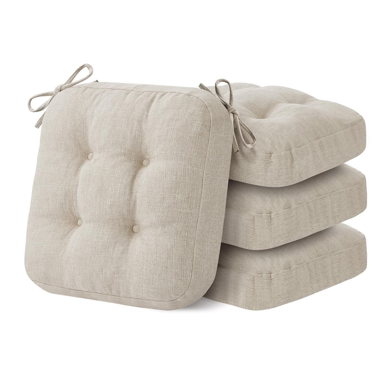 Chair Cushions, Memory Foam Dining Chair Cushions, Tufted Indoor Chair Pads, Set of 4, 16.5' x 16.5' x 3.5', Beige