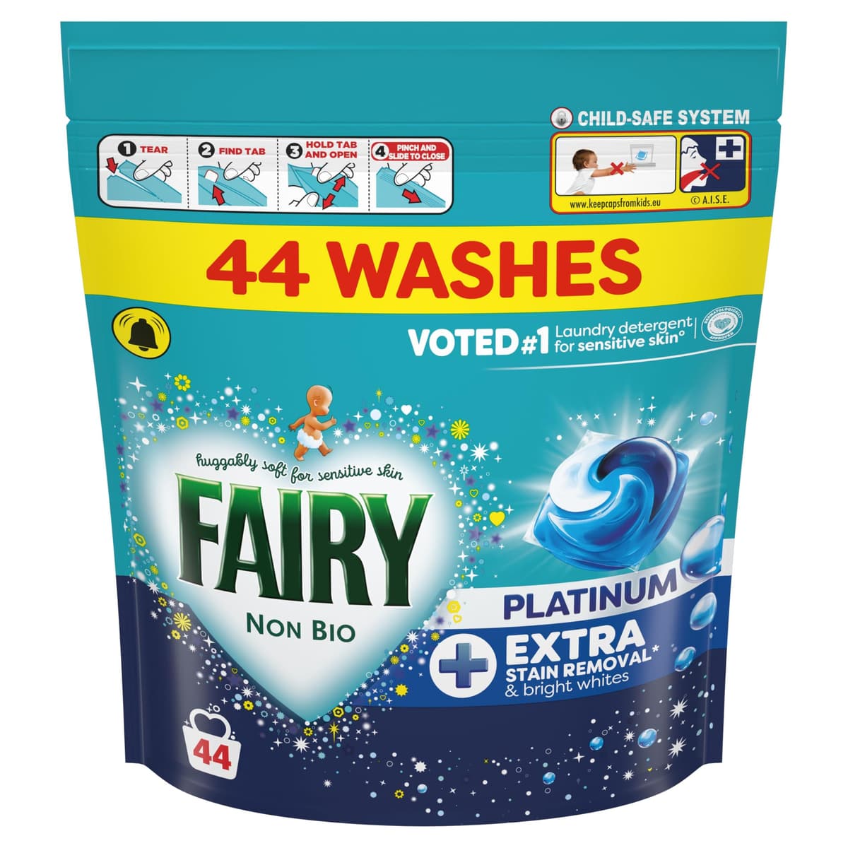 Fairy Non Bio Platinum Washing Pods Extra Stain Removal (44ctx3) 132ct — view 2