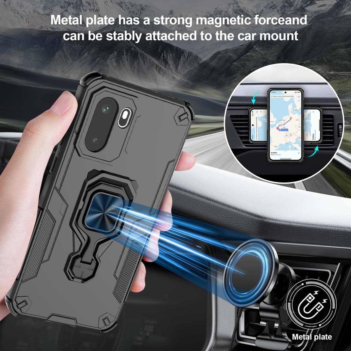 Funda para CMF Phone 2 Pro, Carcasa Antigolpes con Soporte anular metálico, Case Protectora de Grado Militar, Negro — view 1335