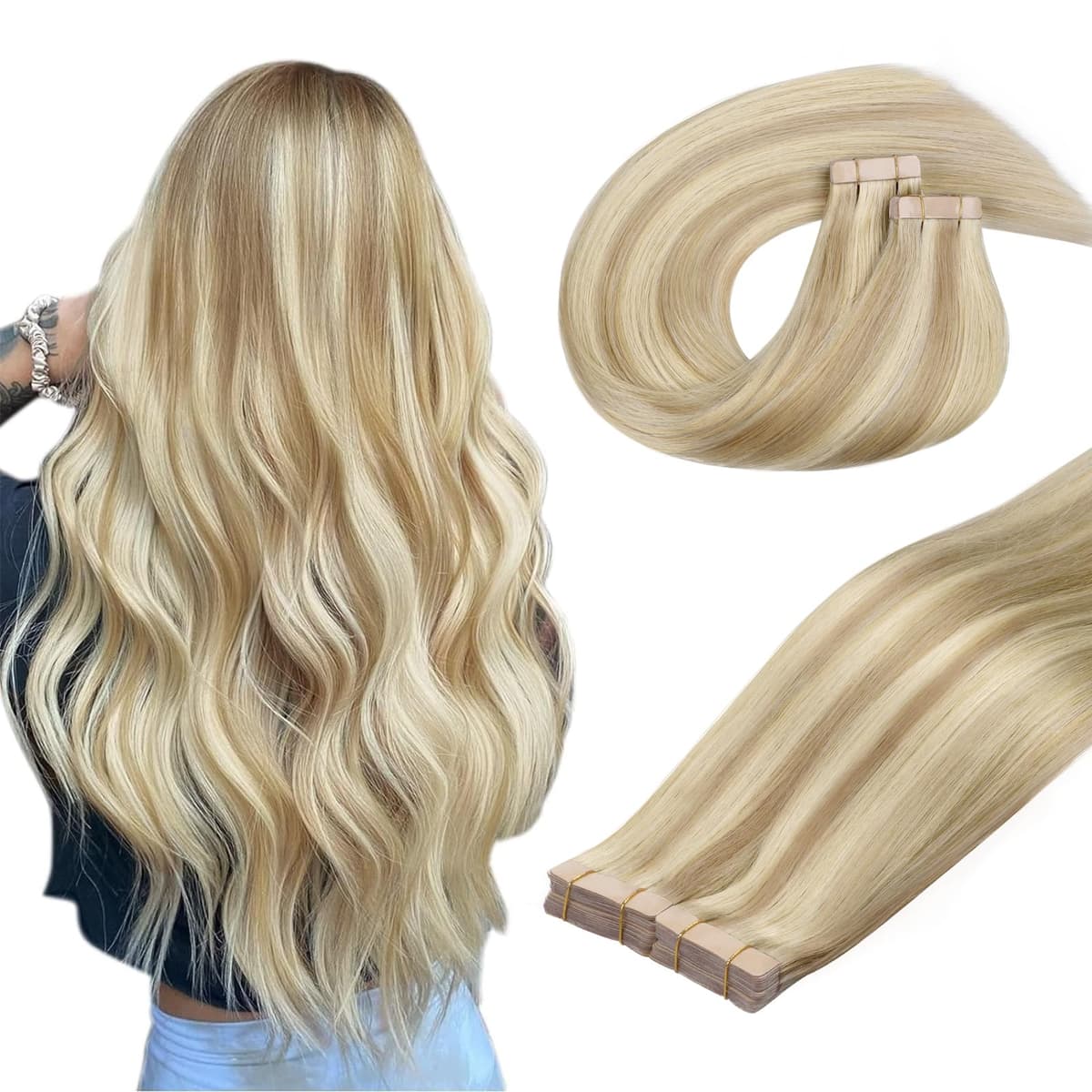 DOORES Tape in Hair Extensions Human Hair, Balayage Dark Brown to Chestnut Brown 50g 20pcs 18 Inch, Human Hair Extensions Natural Remy Straight Skin Weft — view 35