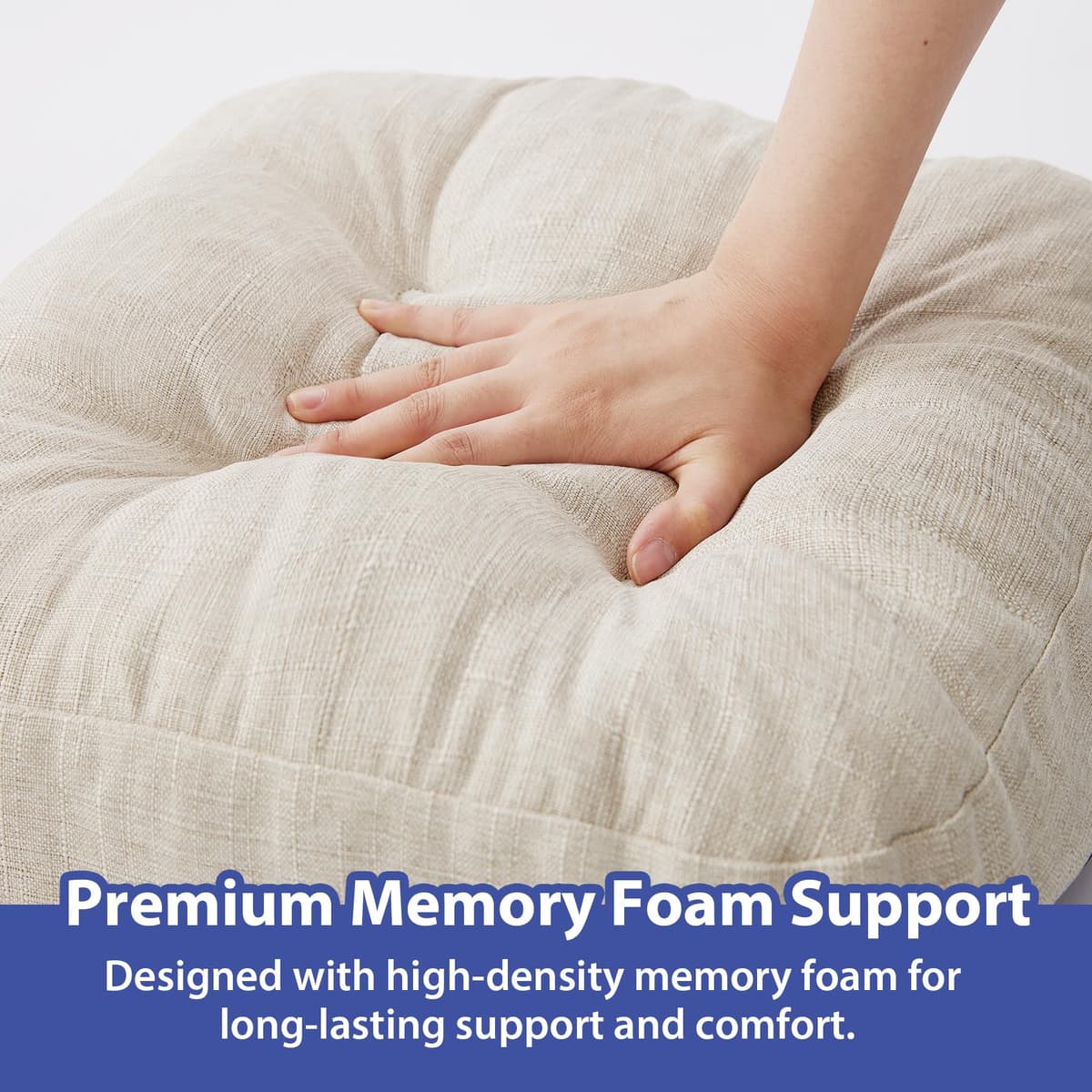 Chair Cushions, Memory Foam Dining Chair Cushions, Tufted Indoor Chair Pads, Set of 4, 16.5' x 16.5' x 3.5', Beige — view 4
