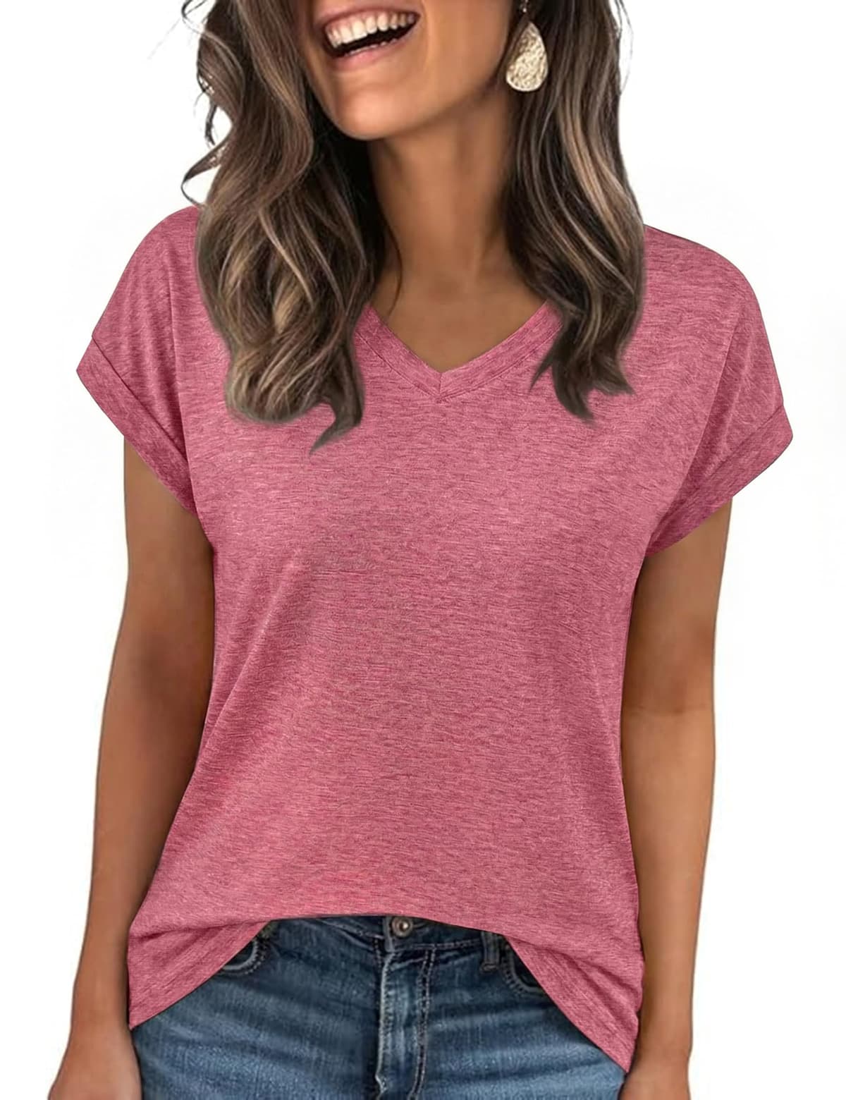 Camisetas Manga Corta Mujer en Colores Variados Camiseta Basica Mujer de Algodón Transpirable y Relajada para Diario — view 14