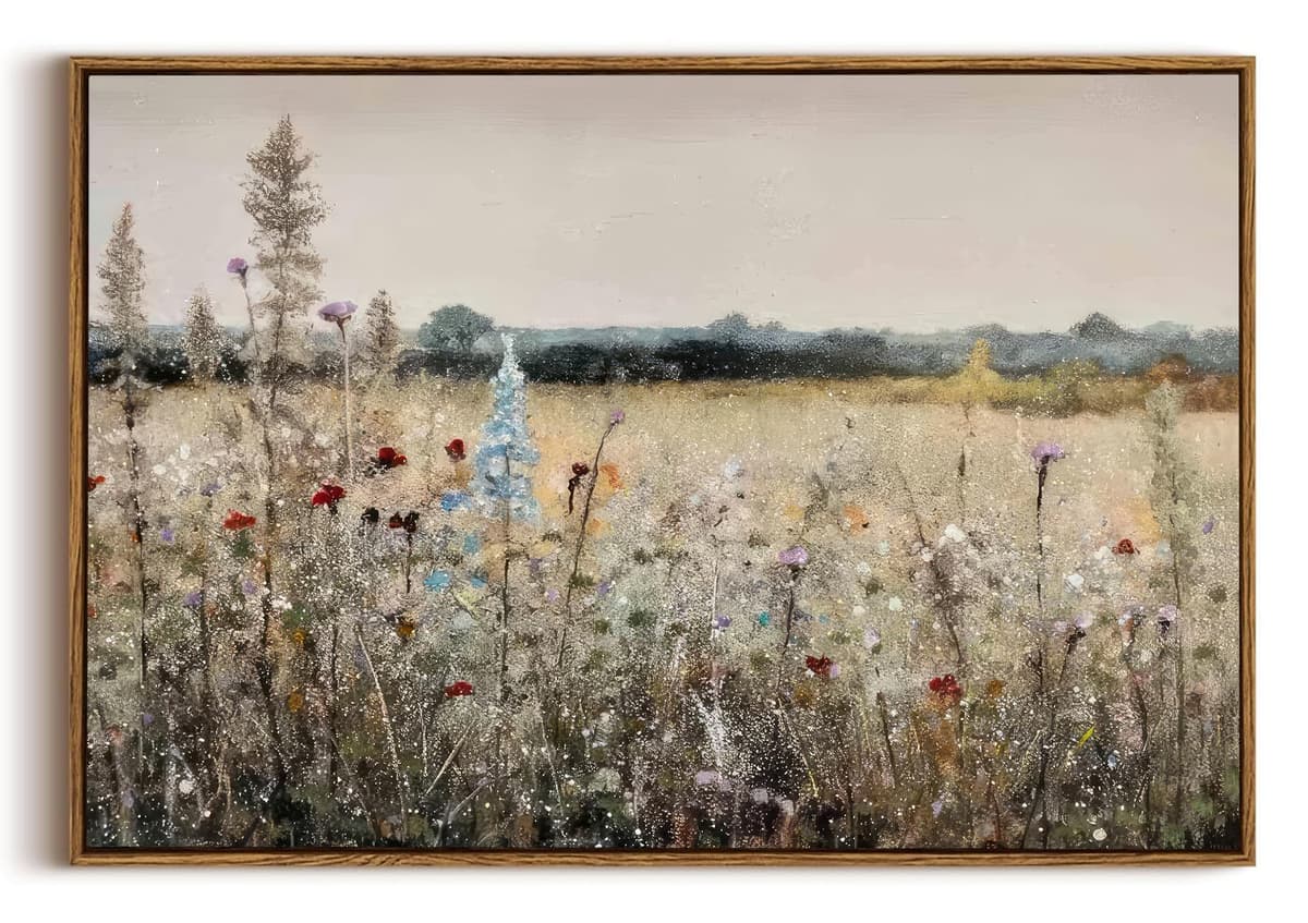 OIQArtOIQ Framed Canvas Wall Art,Vintage Decor,Landscape Nature Country Wildflower Paintings Farmhouse Pictures Modern Artwork Rustic Fall Flower Prints Cottagecore Office Living Room Bedroom Bathroom — view 101