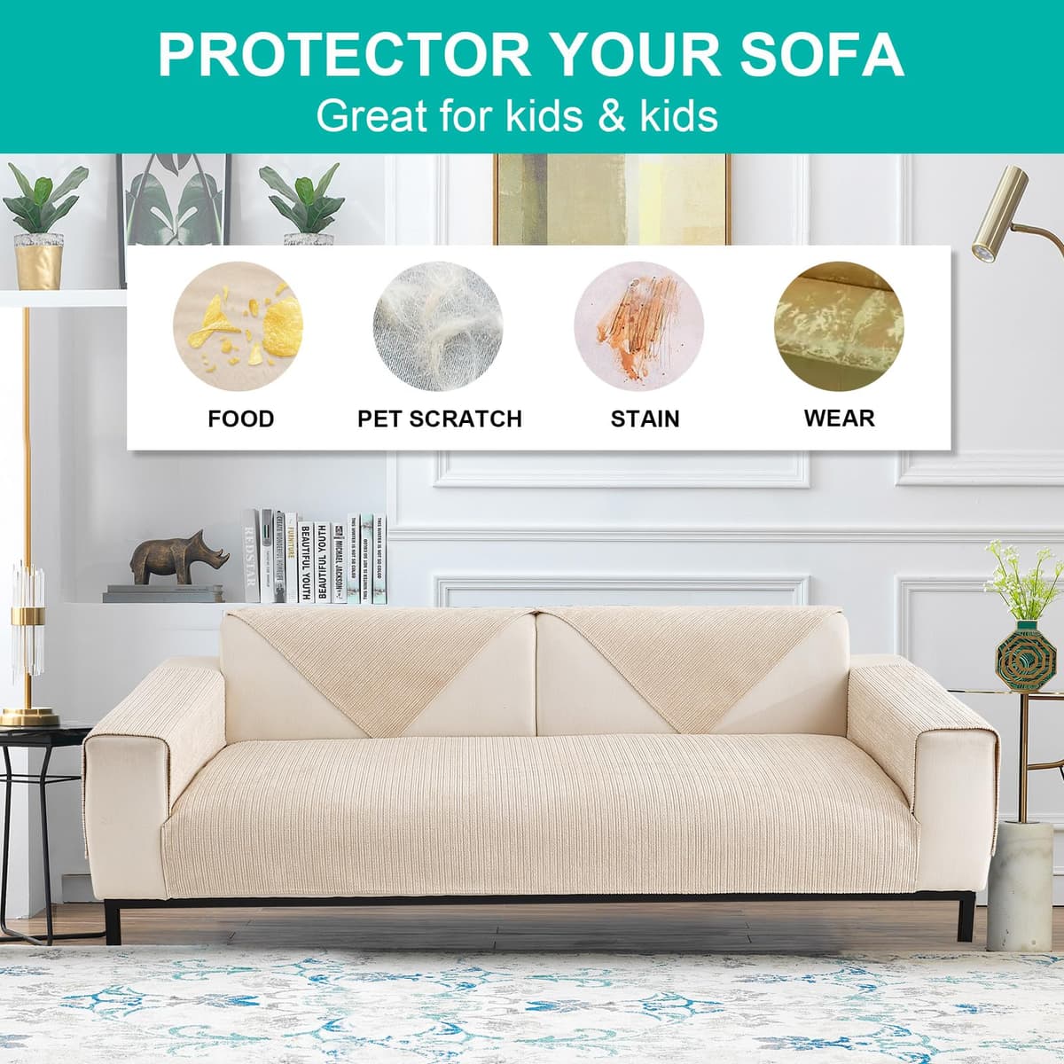 SHANNA Chenilla Suave Funda Sofa Chaise Long 1 2 3 4 Plazas Protector Cubre Sofa, Nuevas Antideslizantes Universales Fundas de Sofá con Textura Gruesa Sólida para Sala de Estar (Blanco, 90 * 120cm) — view 4