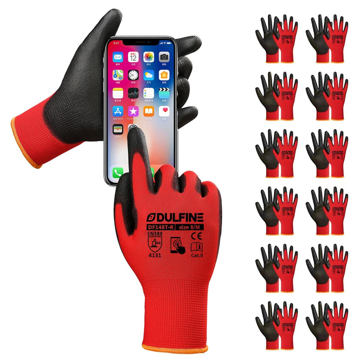 DULFINE Ultra-Thin PU Coated Work Gloves-12 Pairs,Excellent Grip,Nylon Shell Black Polyurethane Coated Safety Work Gloves, Knit Wrist Cuff,Ideal for Light Duty Work. (X-Small) — view 17