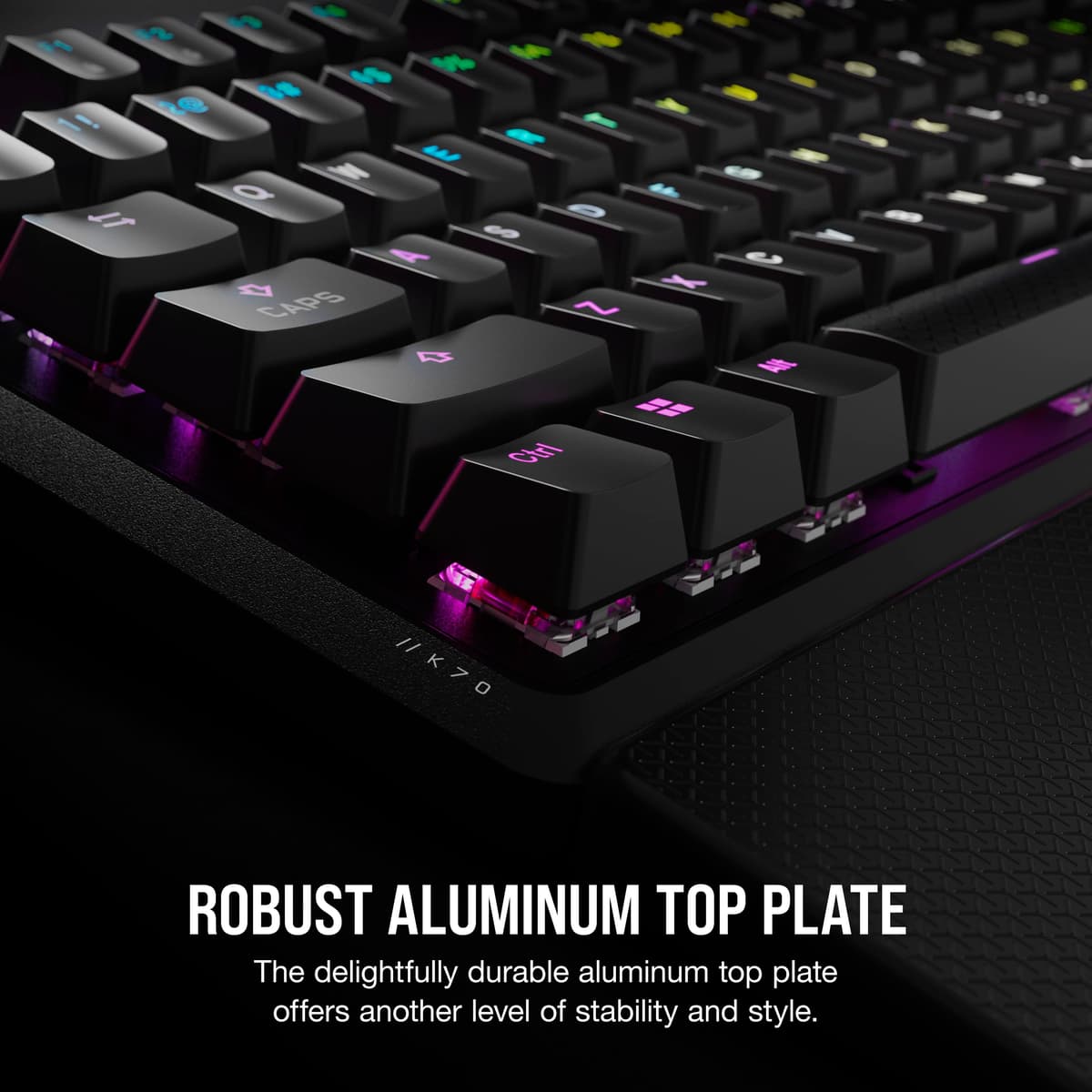 CORSAIR K70 CORE RGB Mechanical Wired Gaming Keyboard with Palmrest – Pre-Lubed MLX Red Linear Switches, SOCD, ABS Painted Keycaps, Sound Dampening, Media Control Dial, QWERTY UK – Black — view 6
