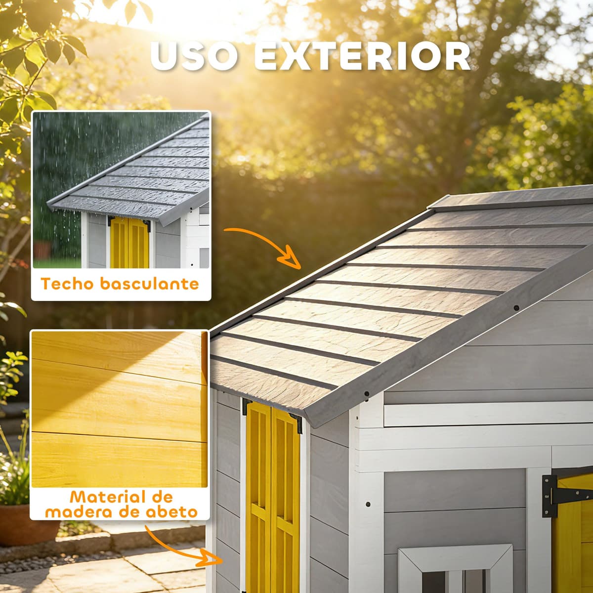 Outsunny Casita Infantil Exterior e Interior de Madera, Casita Infantil con Puerta, Ventanas, Jardineras y Soportes de Flores, Casa de Jardín para Niños de 3-8 Años, Gris — view 4