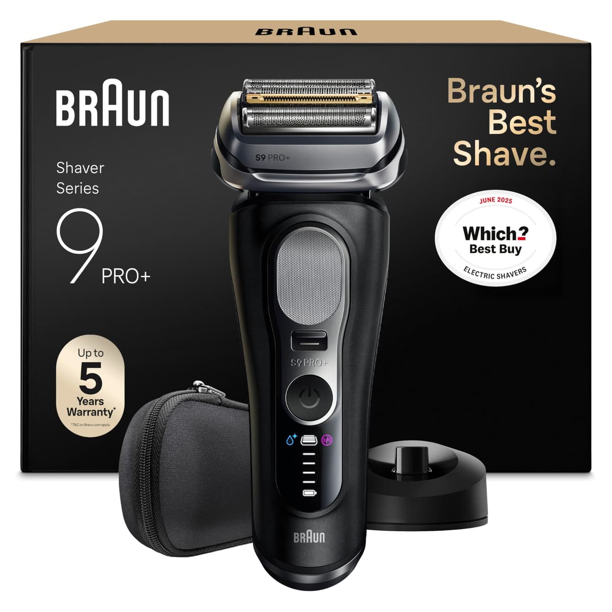 Braun Series 9 PRO+ Electric Shaver, 5 Plus 1 Ultra Thin Precision Blades, Pro SensoAdapt, Up to 60 min, Charging Stand, Wet & Dry Foil Razor for Men, 9610SI, Black