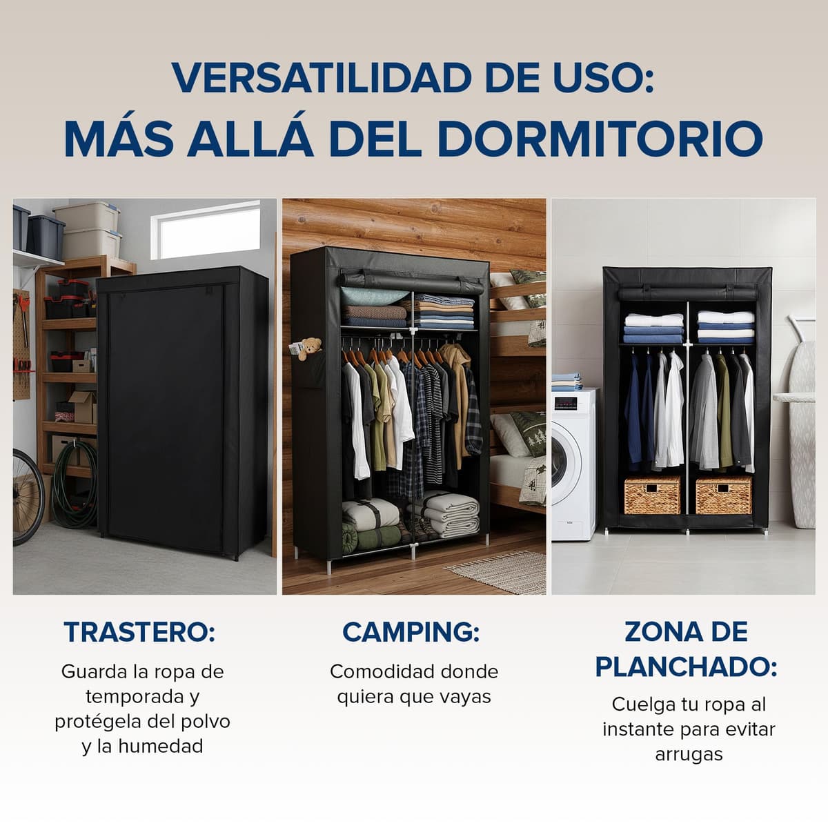 BILSOS Armario de tela105x45x165cm con 2 Barras para Colgar, 4 estantes, 3 Perchas Plegables y 3 Fundas, Armario ropero Tipo Burro Ropa Resistente - Closet Organizador — view 4