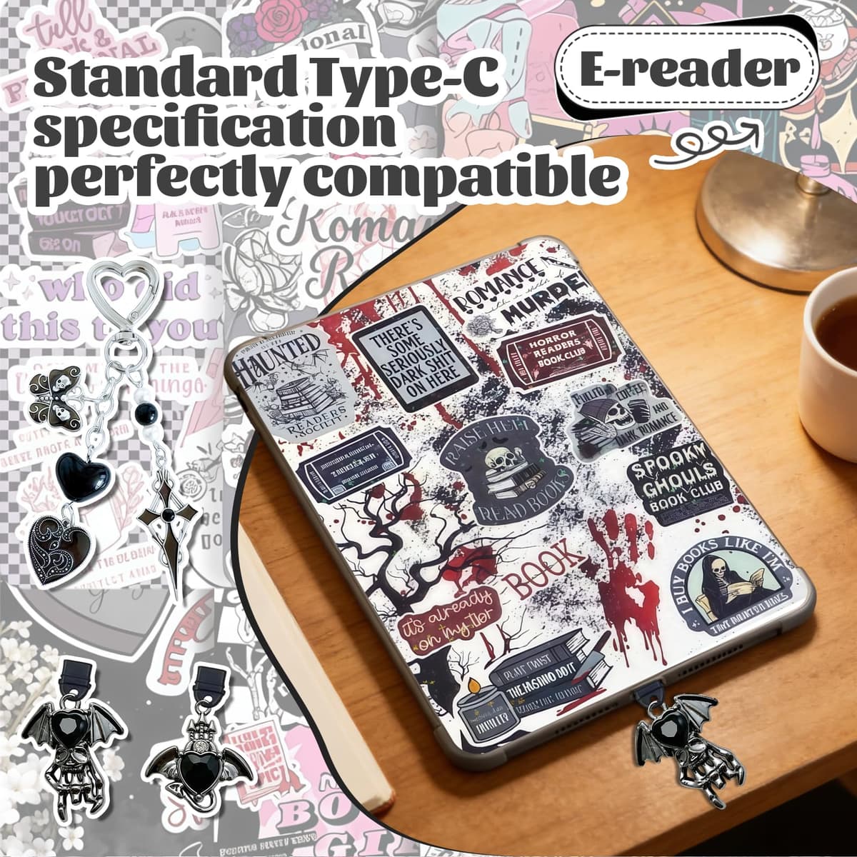 6 PCS 17 cm x 12 cm Clear Back Insert Compatible with Kindle Paper White 11th to 12th Generation Soft Silicone Beaded Strap Charm Accessory for Kindle — view 5