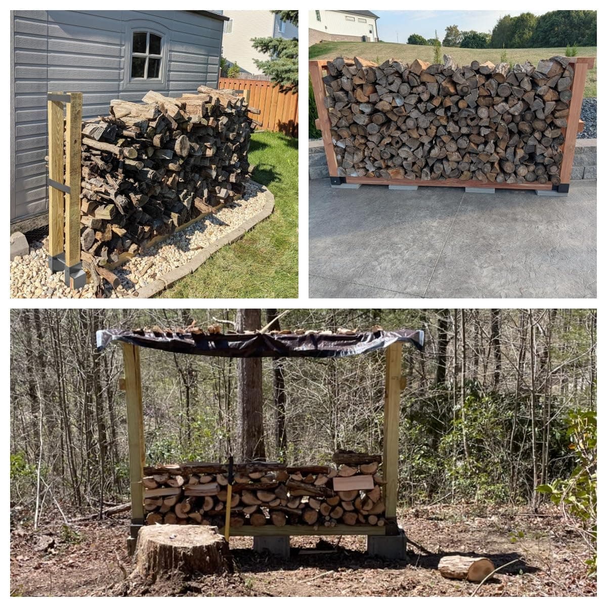 Heavy Duty Metal Firewood Rack Outdoor & Indoor Log Holder for Fireplace, Wood Storage Shelf with Drainage Holes, Rust Resistant Steel Firewood Stacker with Brackets, Steel Plates, Screws and Gloves — view 4