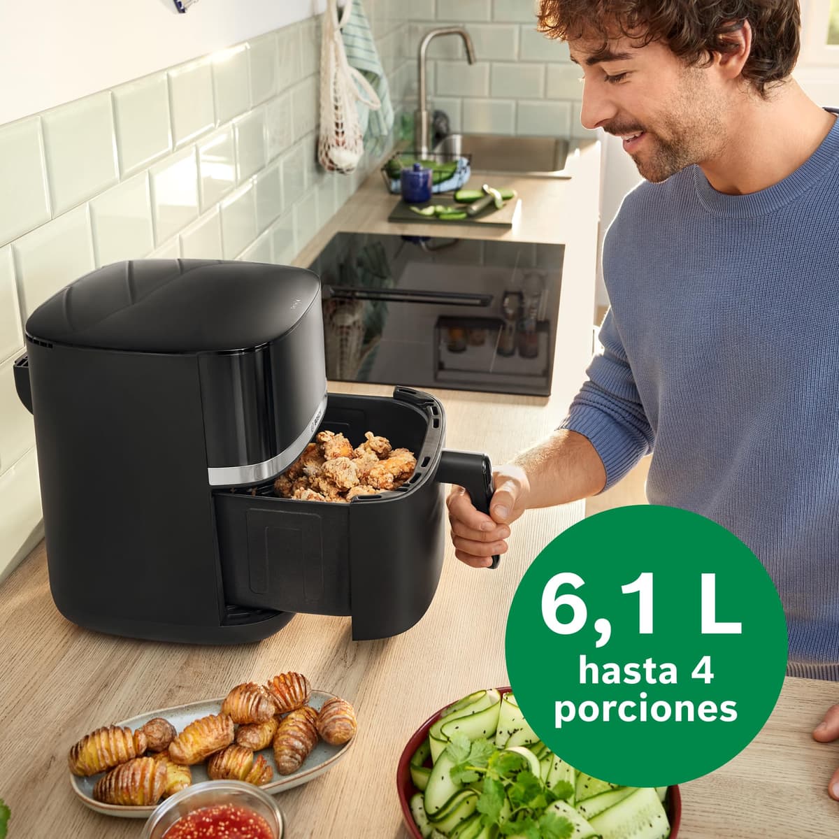 Bosch - Freidora de aire Serie 4 XL, capacidad de 6,1 L, 7 programas. Cocinado más rápido, Negro, MAF462B0, Air Fryer — view 4
