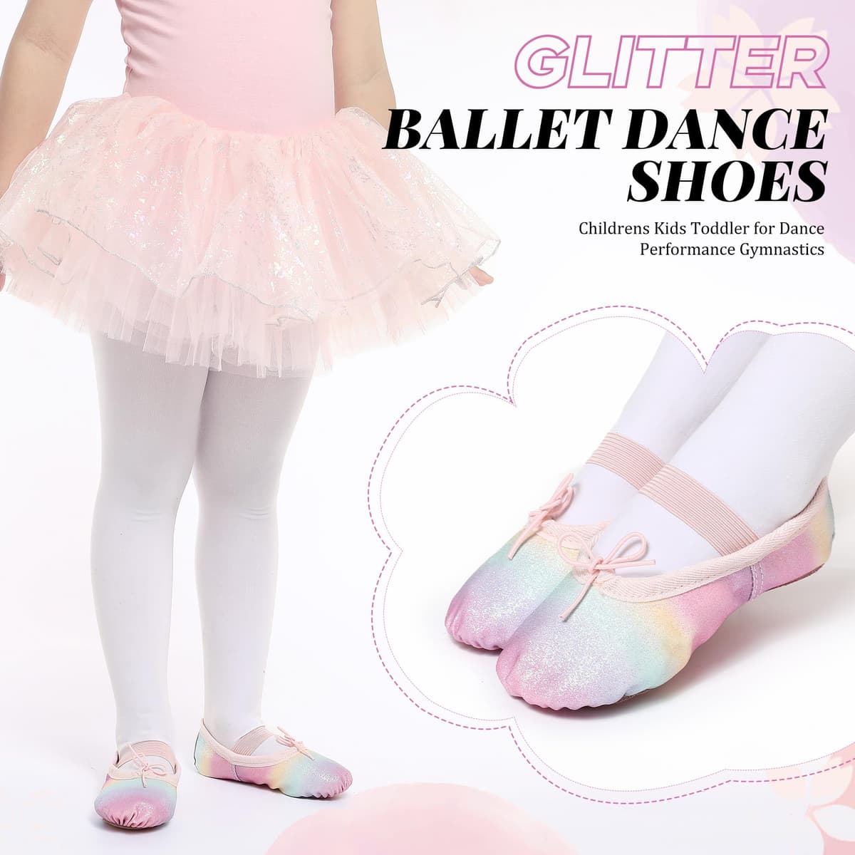 Zapatos de ballet para niñas, zapatos de ballet con purpurina, zapatillas de baile de piel, suela completa, zapatos planos de ballet para niños y niños pequeños — view 5