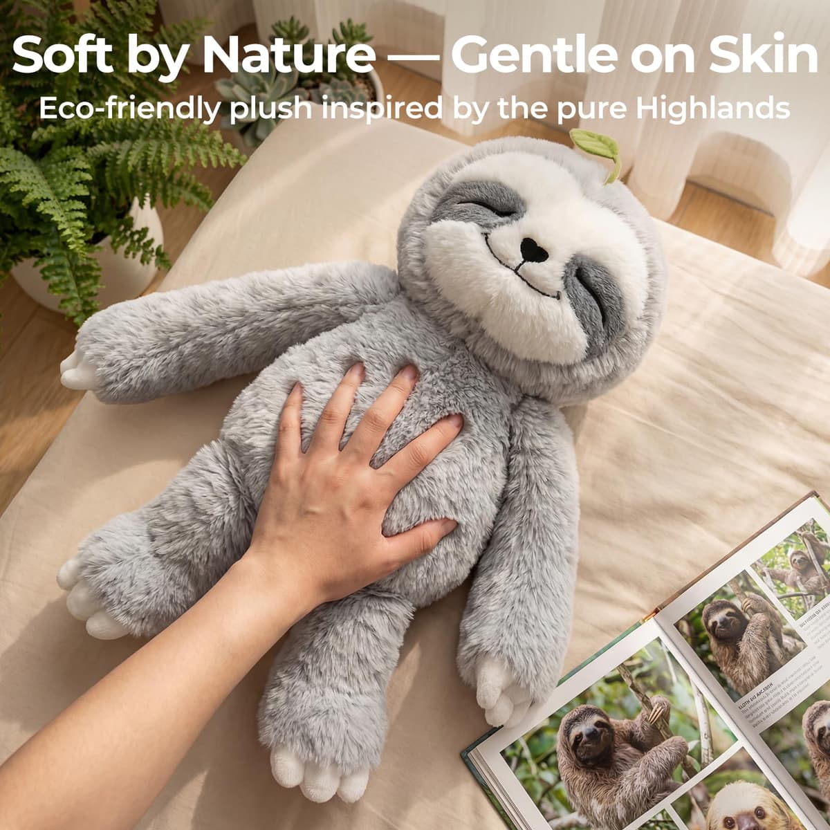 Mewaii Weighted Sloth Teddy Plush, 1.5KG Weighted Stuffed Animals 38CM Pillow for Kids, Soft Weighted Anxiety Plush Toy Sloth Gifts for Women Girls Adoults — view 5