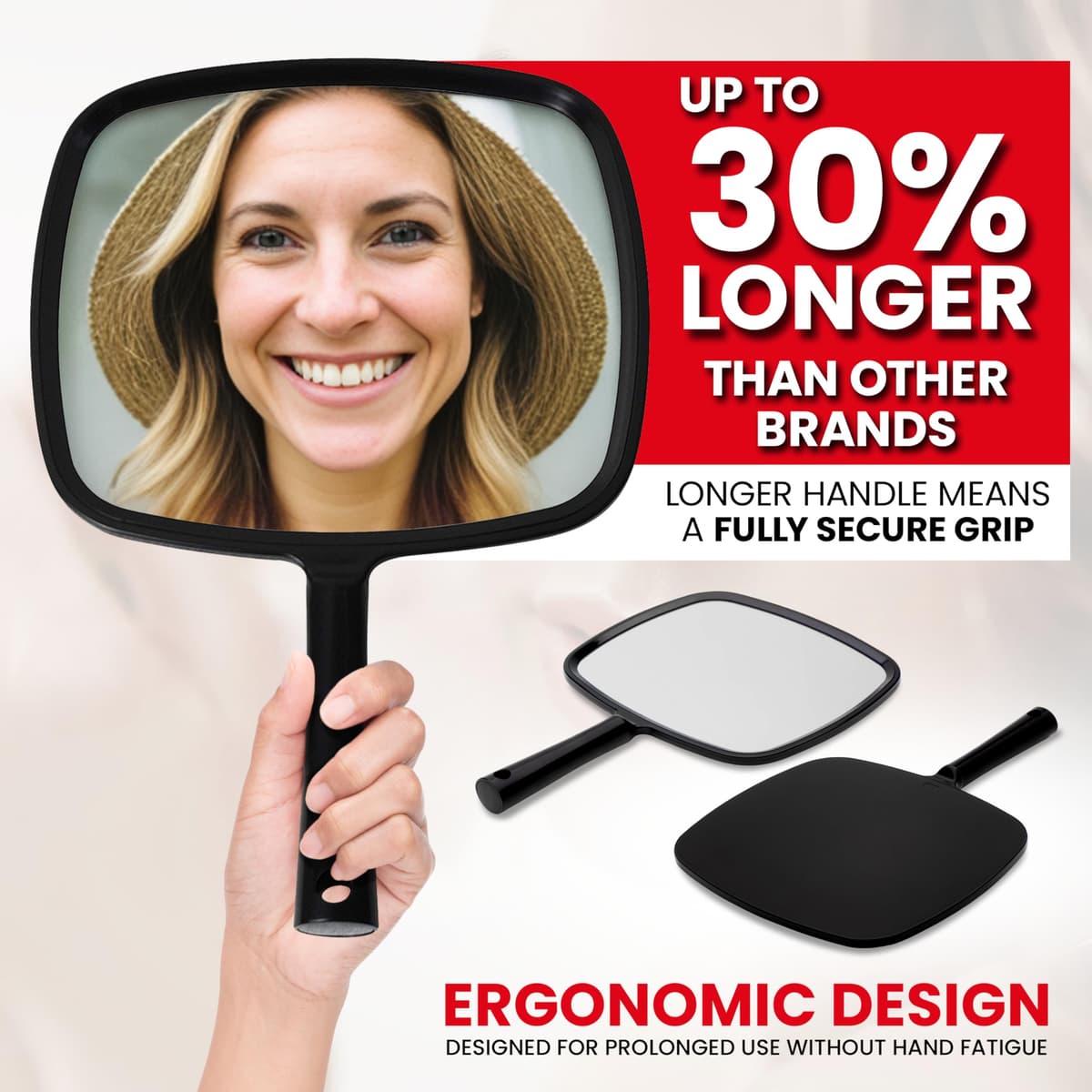 Mirrorvana Espejo de Mano con Mango ergonómico, Espejo de Mano para Maquillaje, Cortes de Pelo en el hogar, Uso Dental y peluquería, 8 x 11 Pulgadas (Negro) — view 3