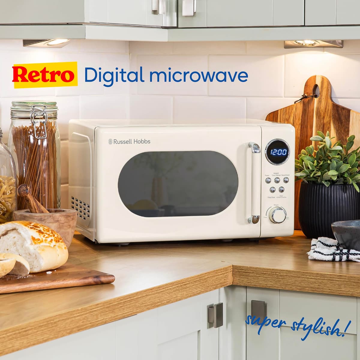 Russell Hobbs RHM2044C Retro 20 Litre Cream Digital Microwave, 800W, Mirror Finish, 8 Auto Cook Settings, 5 Power Levels — view 3