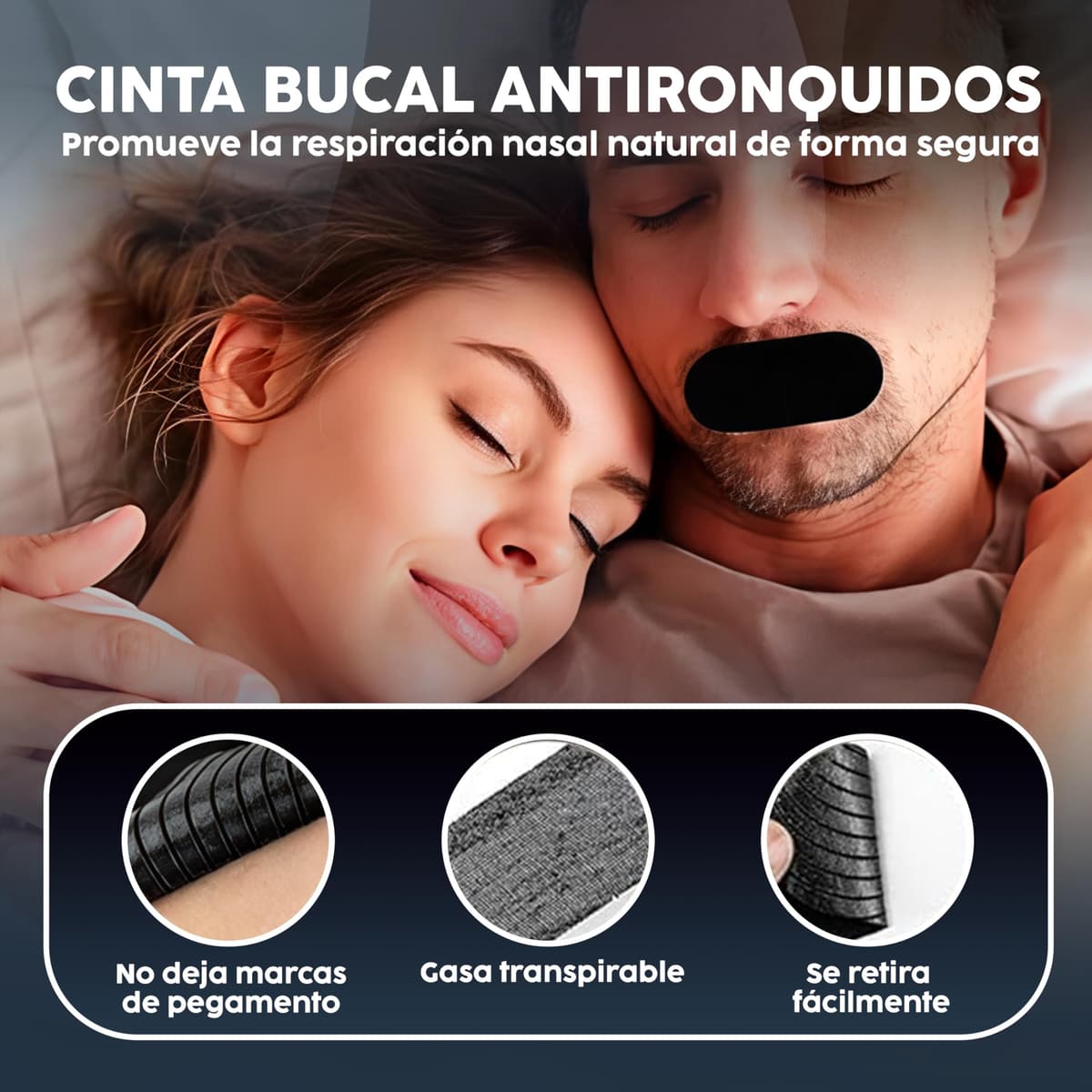 Mouth Tape 125 Unidades – Cinta Bucal Antironquidos, Tiras Bucales para Dormir, Parches Boca, Mejora la Respiración Nasal, Adhesivo Hipoalergénico — view 6
