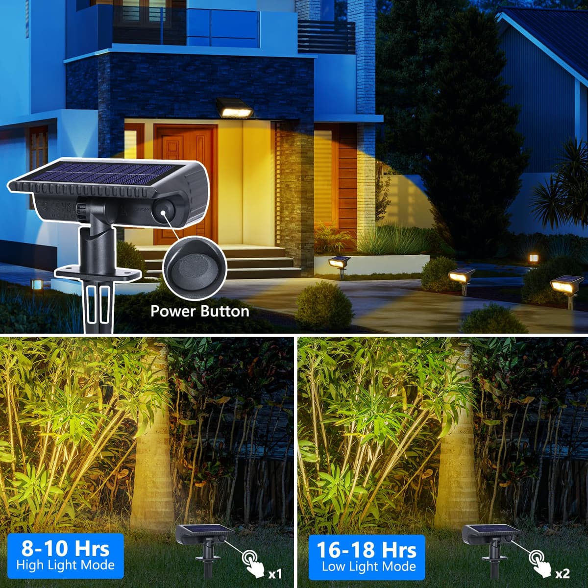 Moxled Solar Lights Outdoor Garden, 3000K Warm White Solar Spot Lights 4 Pack, IP65 Waterproof, 2 Brightness Modes Stake Lights Solar Powered for Yard, Walkway, Driveway, Pathway — view 2