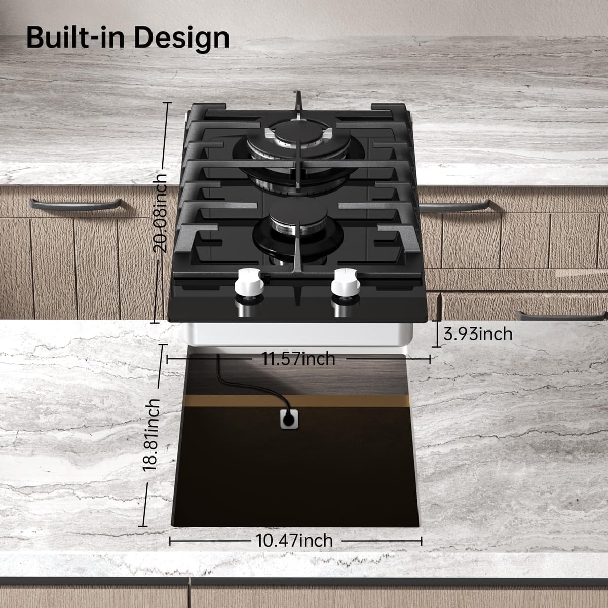 Amzgachfktch Gas Cooktop 2 Burner Propane Cooktop, 12 Inch Gas Stove Top with Thermocouple Protection, LPG/NG Dual Fuel Built-in Tempered Glass Stove for Apartment, Indoor, RV — view 5