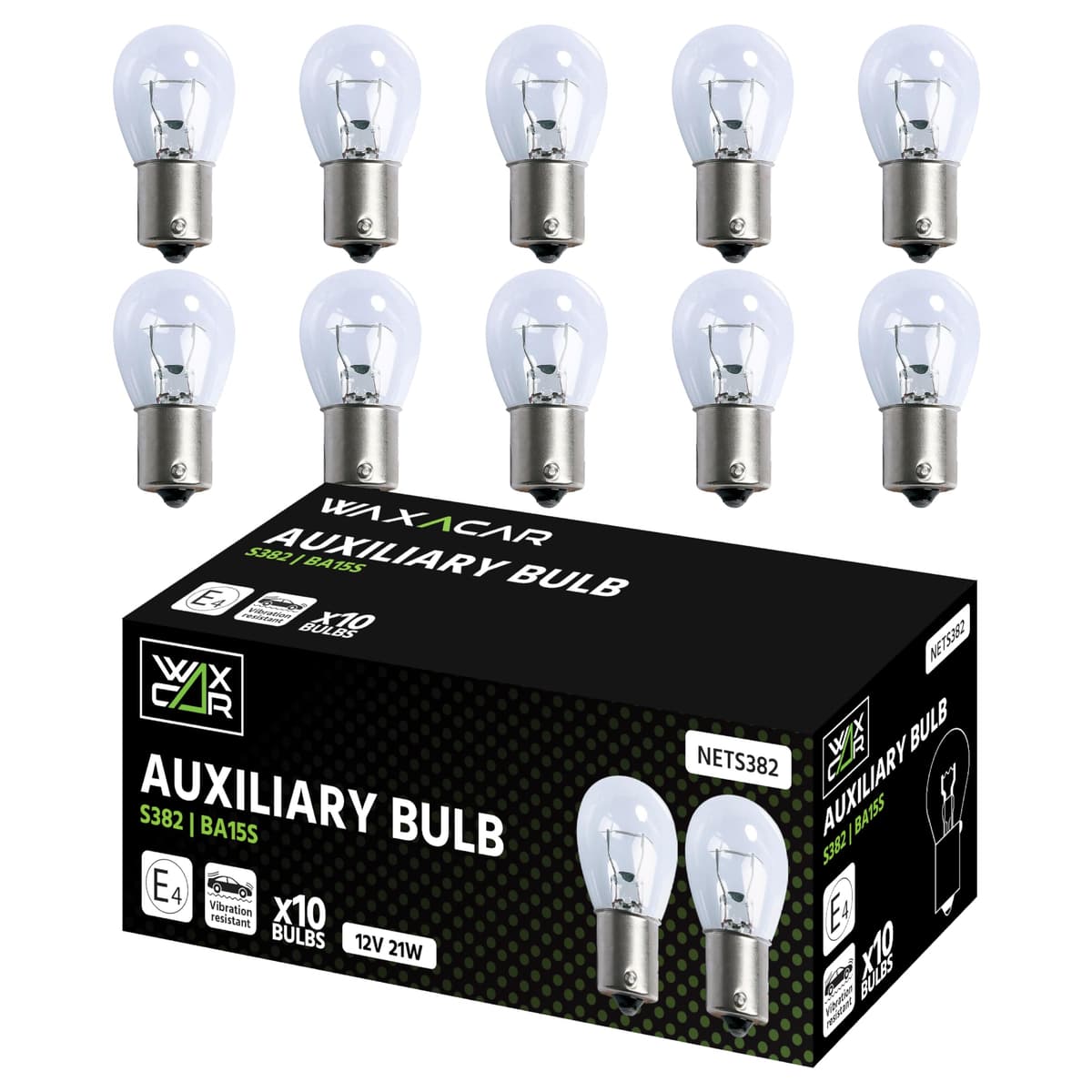Vehicle Light Bulbs, Multi-Purpose for Tail, Brake, Fog, Indicator, Reverse Lights, 10 Pack, Universal Fit, Halogen, 21W, Compatible with Car, Van, Trailer, Truck, Bike (382 (10 Pack))