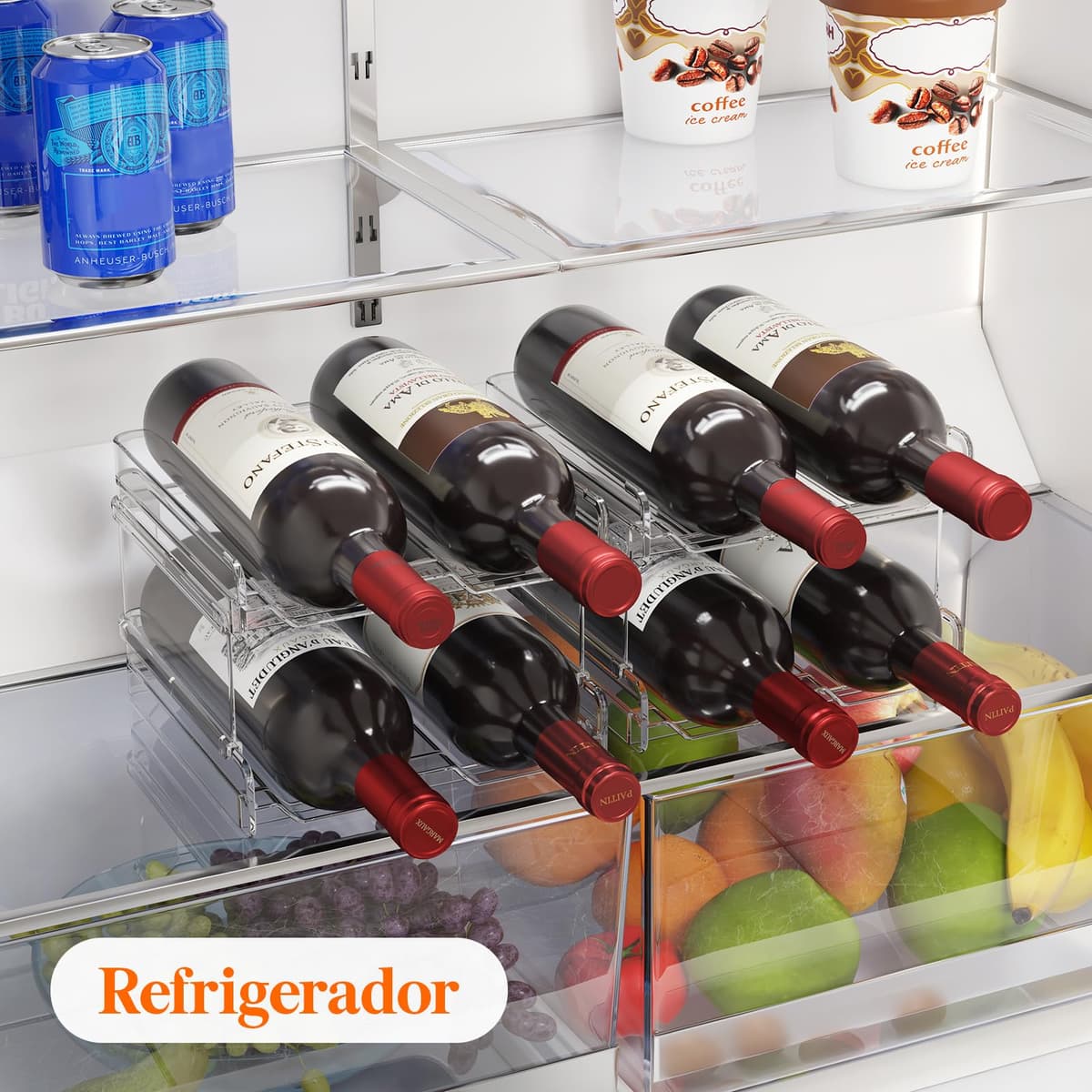 Lifewit Botellero apilable de plástico para Nevera, Armario, encimera, Soporte para Botellas de Vino, Organizador de Botellas de Agua para Nevera, despensa, Capacidad para 4 Botellas,Transparente — view 5