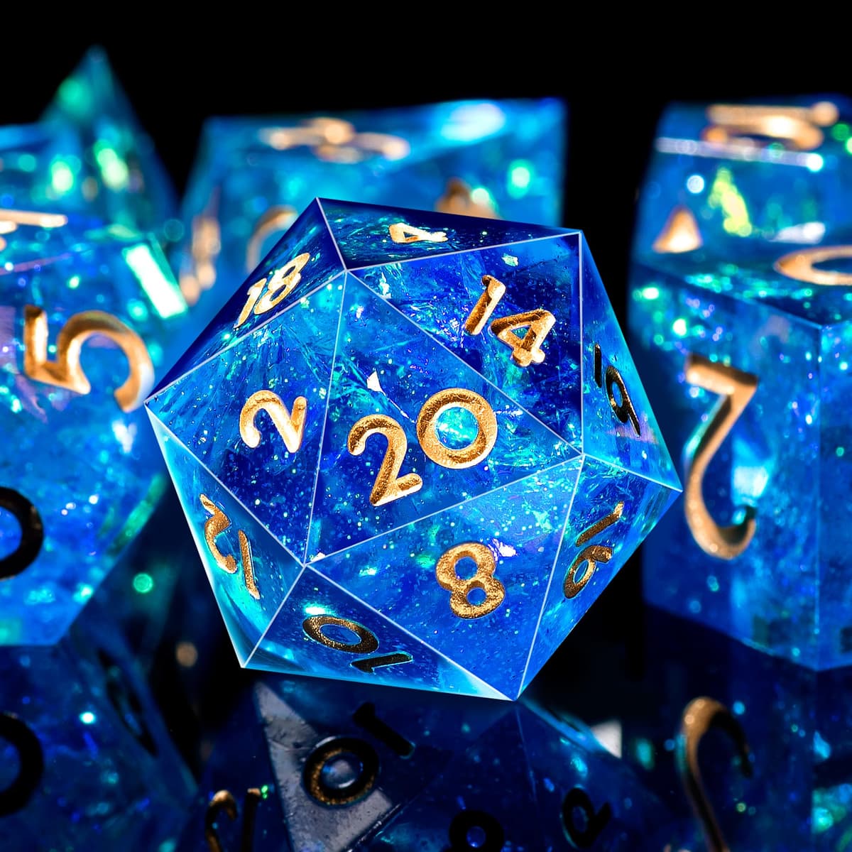 SIQUK 7 Piezas Set Dados DND Poliedricos Juego de Dados Poliédricos 7-Die DND Dice D4 D6 D8 D10 D12 D20 D% para D&D RPG MTG Dungeons and Dragons （Azul & Oro） — view 5
