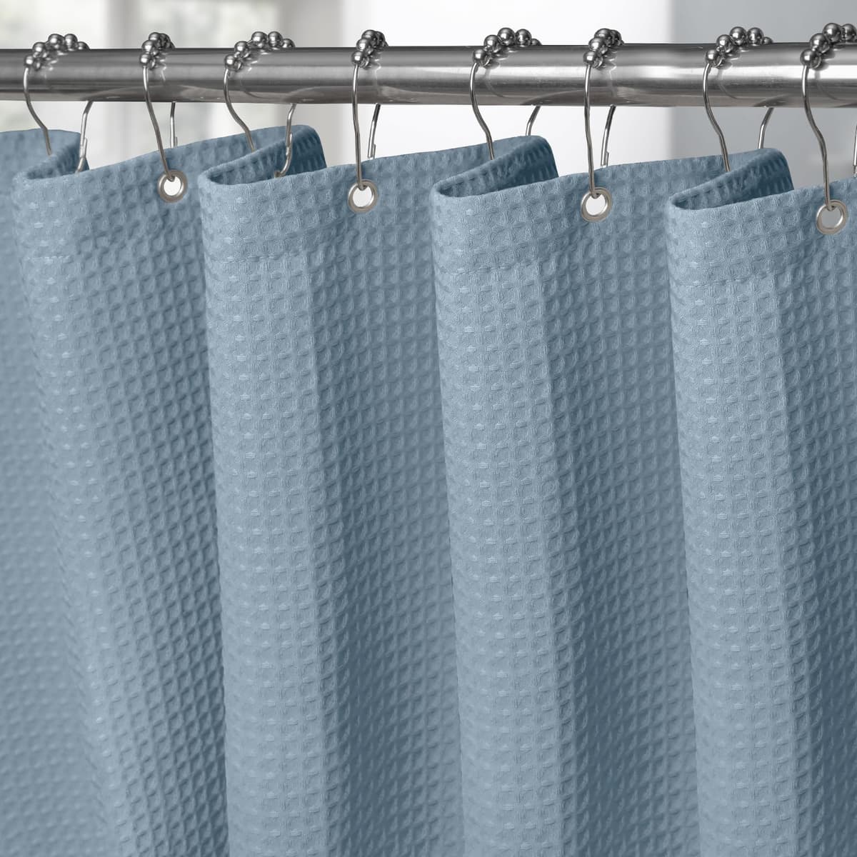 Cortina de Ducha para Baño Impermeable con Ganchos de Metal Cortina de Ducha de Tela Waffle Cortina de Baño Resistente y Antimoho para Bañera o Cabina - 152 x 182 cm (Blanco) — view 13