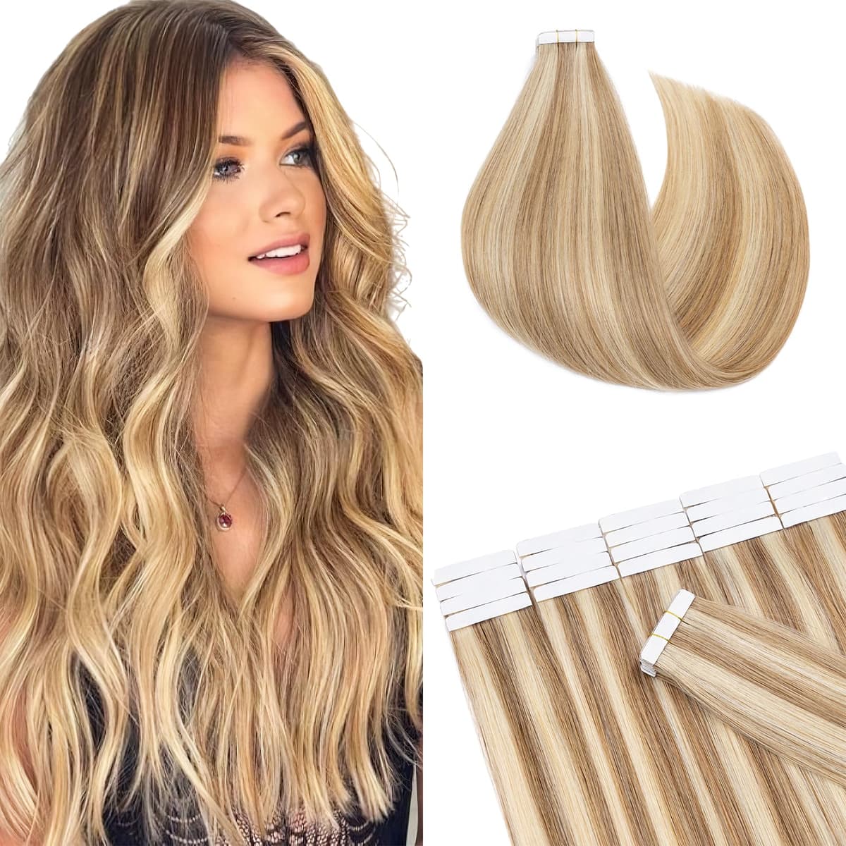 12"(30cm) SEGO 10PCS Extensiones Adhesivas Naturales Pelo Humano sin Clip [#4/27 Castaño Chocolate/Rubio Oscuro] Cabello 100% Remy Liso Balayage Tape in Human Hair (20g) — view 8