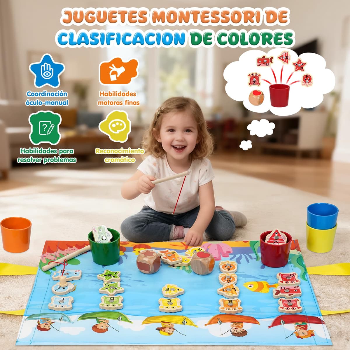 Toys Children 2 3 4 Years, Montessori Toys 2-3 Years Wooden for Fishing in Spanish - Educational Games Children 2-3 Years, Birthday Gifts or Christmas Gifts Children 2 3 4 5 6 Years — view 2