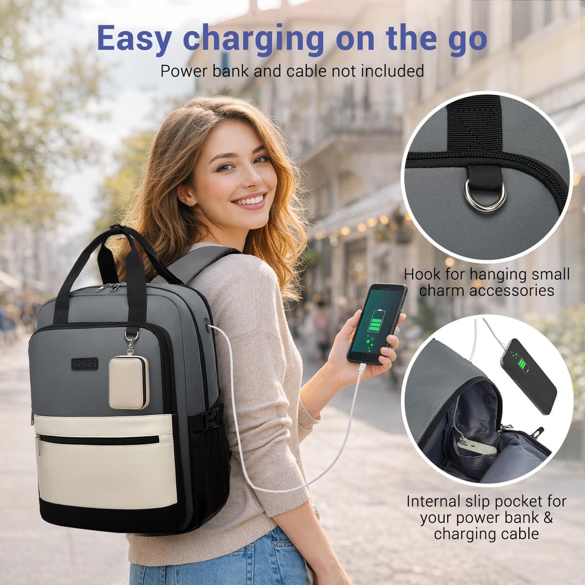 Kono Laptop Backpack Womens with Pouch Pocket for Large Capacity Cup, 15.6 Inch Laptop Bags for Women, Travel Backpack Water Resistant Large Rucksack for Work Business School College Teacher Girls — view 3