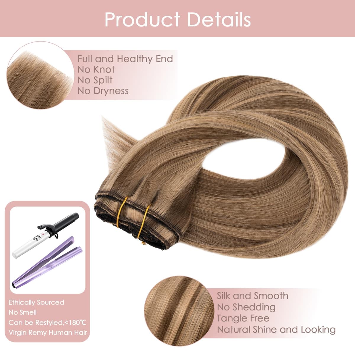 Silk-co 10inch Hair Extensions Clip in Hair Extension Human Hair #04 Medium Brown -Basic Thickness-Thin Weft- 8 Pieces Real Remy Straight Hair Extensions[50g] — view 153