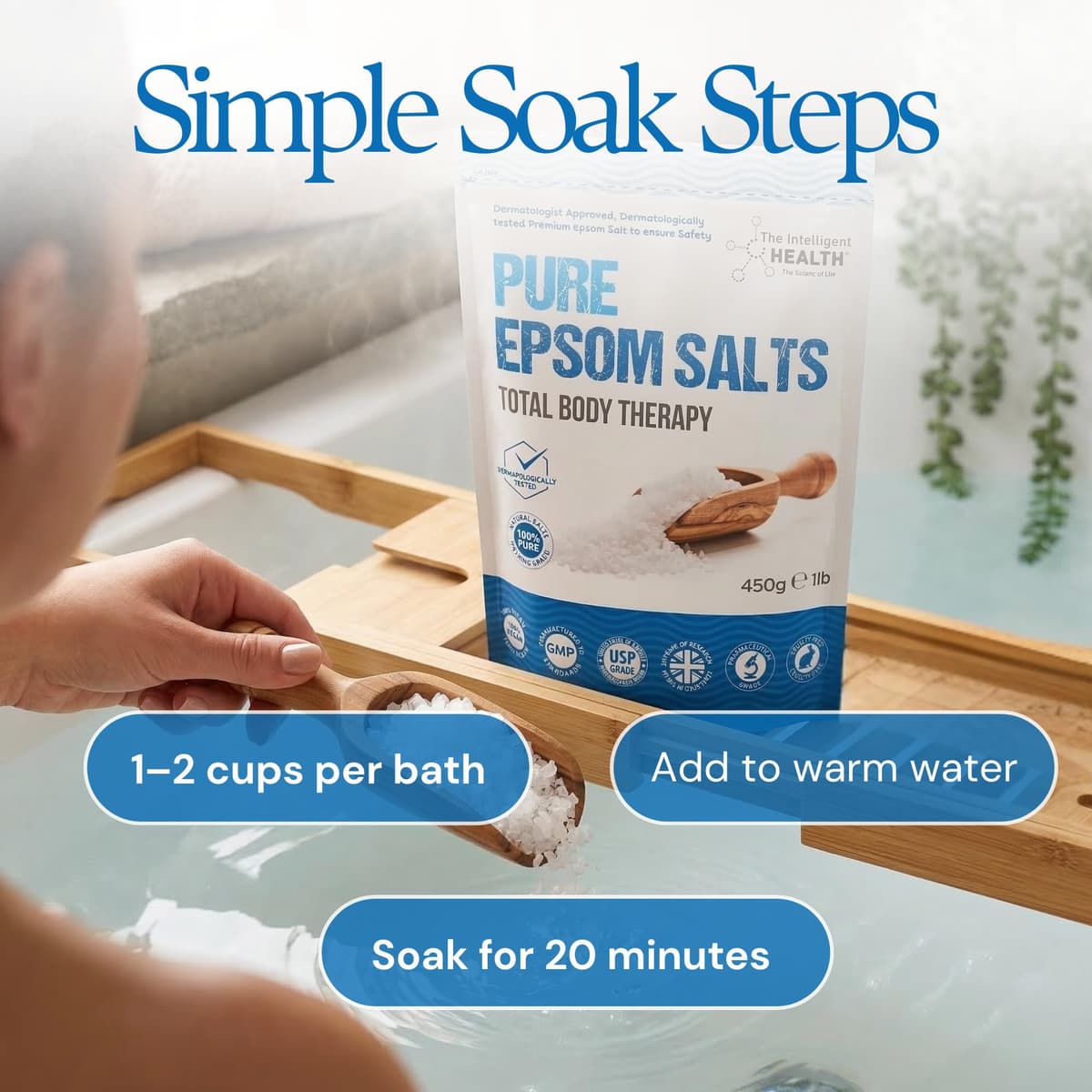 The Intelligent Health Magnesium Sulphate Bath Salts Soak, Muscle Magnesium Epsom Salts for Bathing and Foot Soaking for Women & Men - 1kg Resealable Pouch — view 5