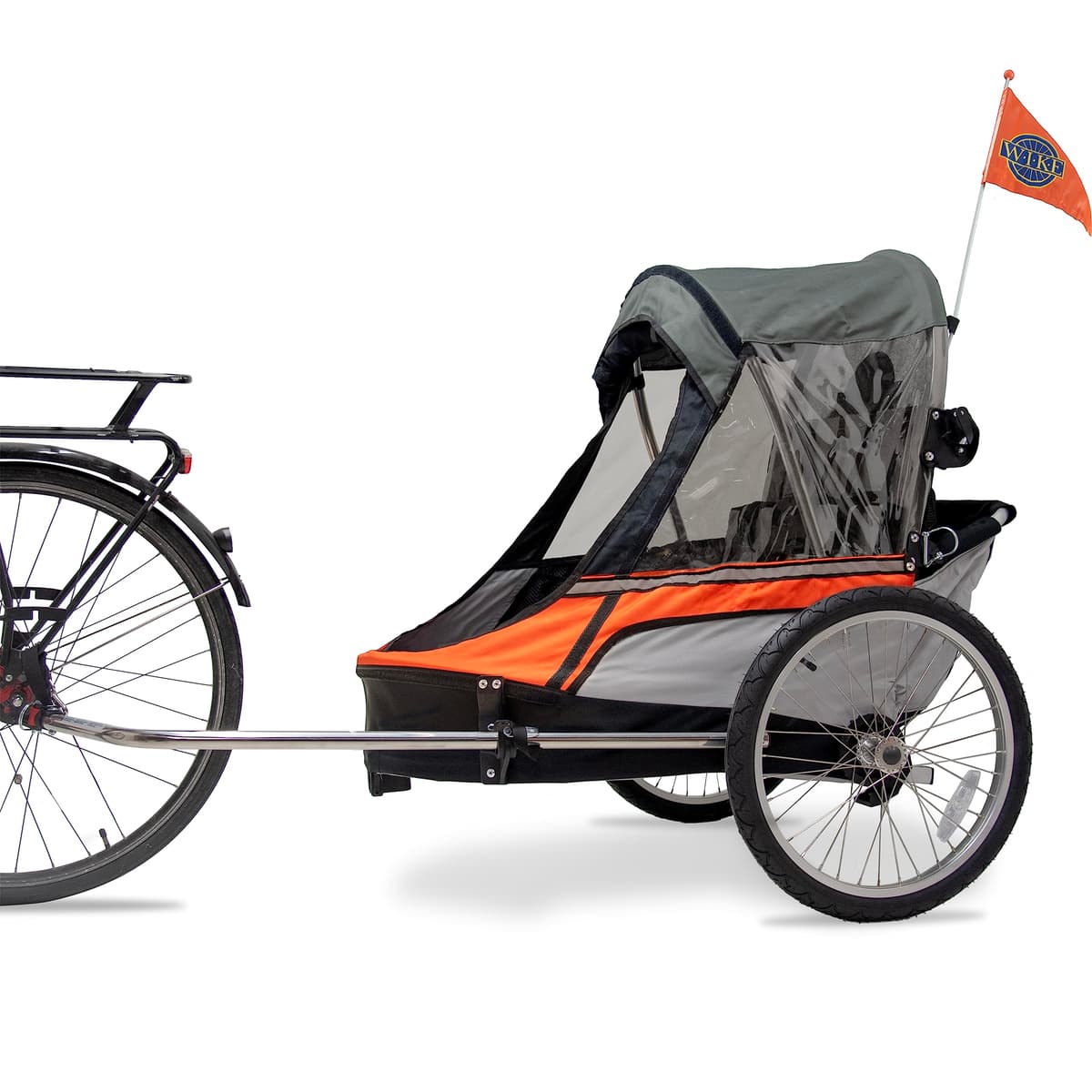 Wike Premium Double Bike Child Trailer - Orange/Grey (Walk + Jogging)