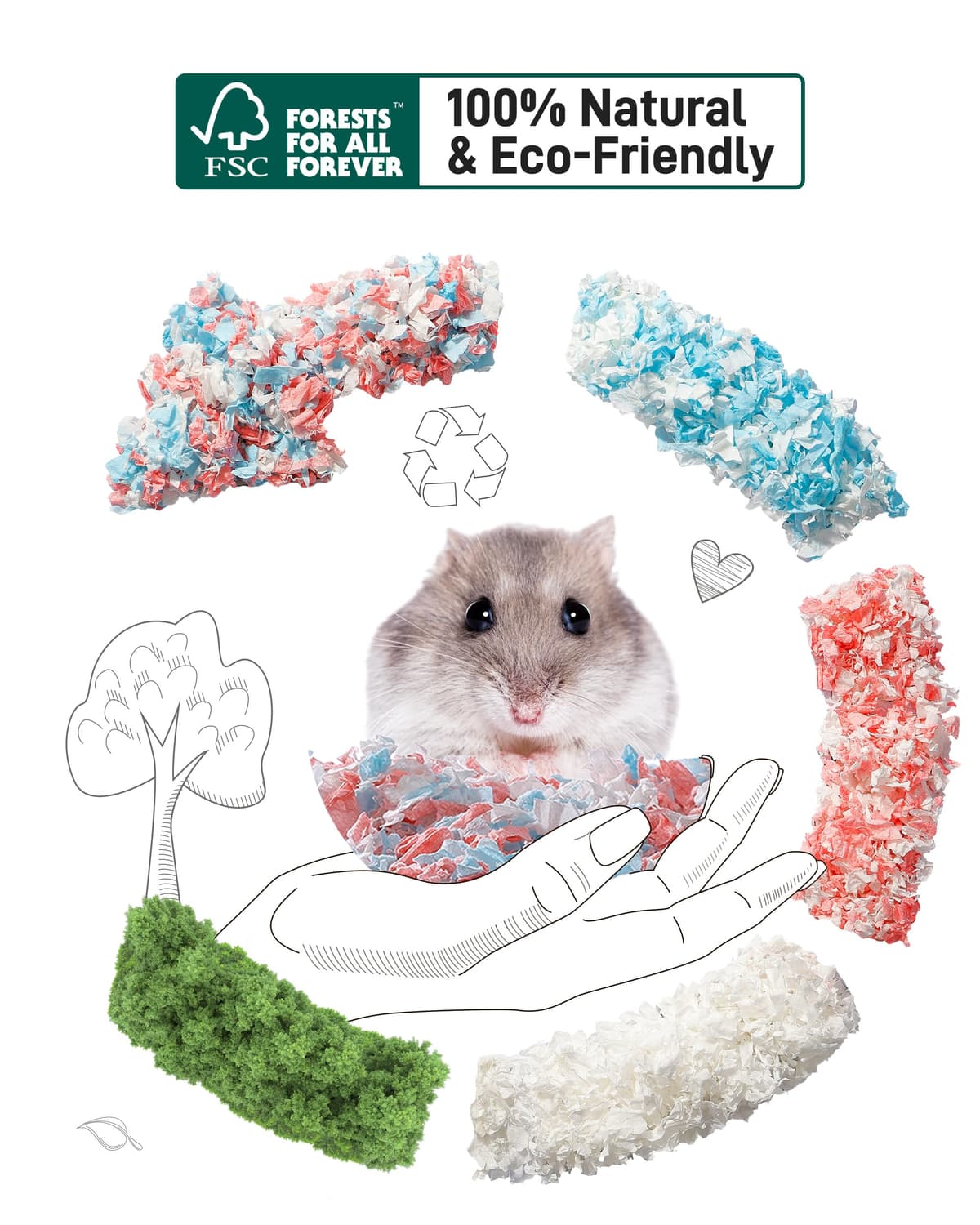 BUCATSTATE Lecho para Hámsteres 50L, Camas para Conejos Animales Pequeños, Ratones, Jerbos, Roedores, Control de Olores, Natural Lecho de Papel Súper Absorbente, 99,9% Libre de Polvo (50litros) — view 5