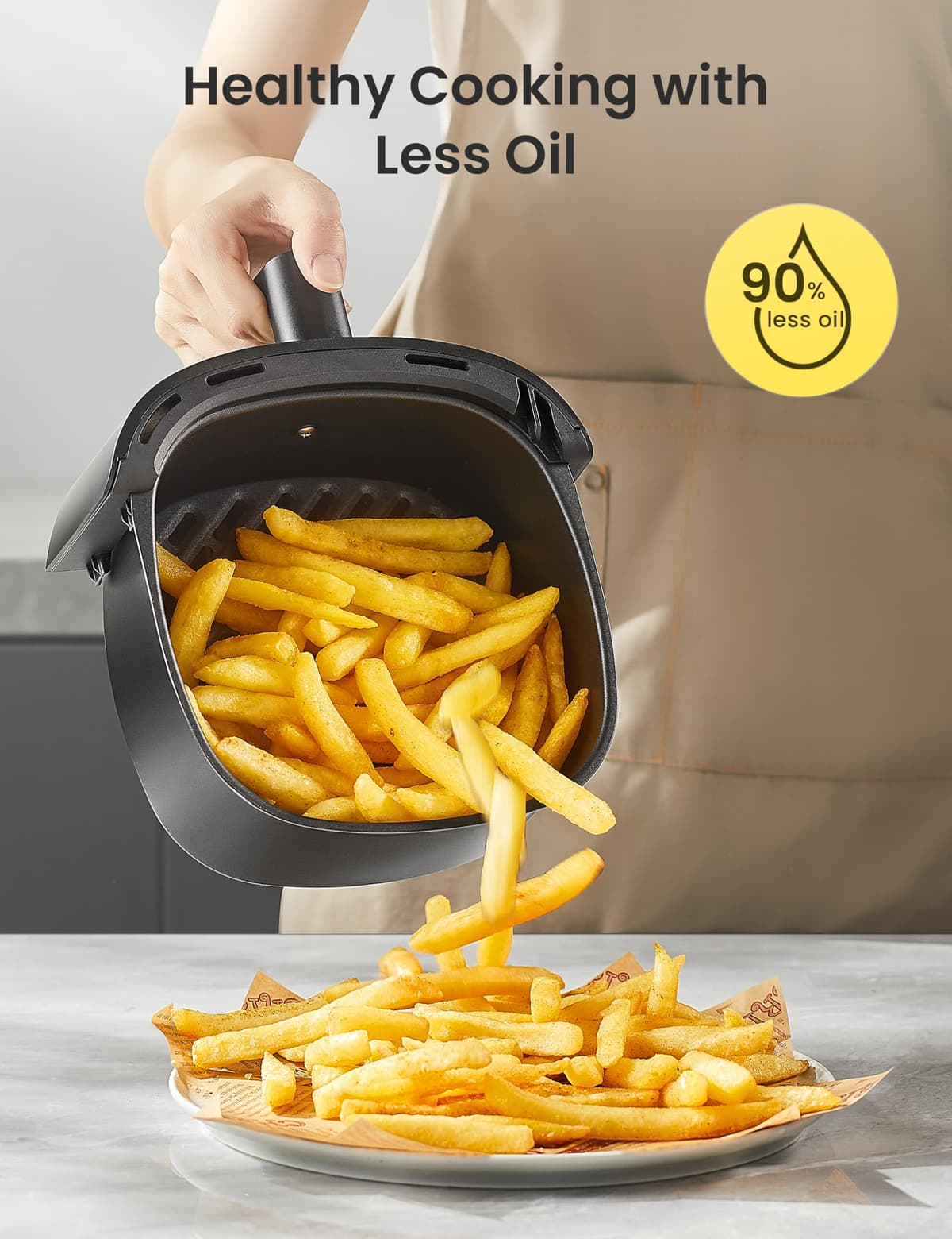 Midea Compact 2L Air Fryer – 12 Preset Menus, Adjustable Timer, 80-200°C Temperature Control, 1150W, Dishwasher-Safe Non-Stick Basket, BPA-Free, Space-Saving Design – Ideal for Small Kitchens (Black) — view 5