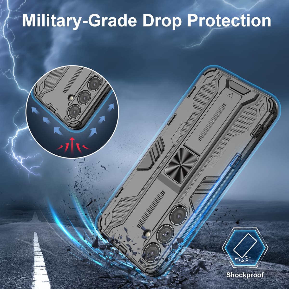 Funda para CMF Phone 2 Pro, Carcasa Antigolpes con Soporte anular metálico, Case Protectora de Grado Militar, Negro — view 895