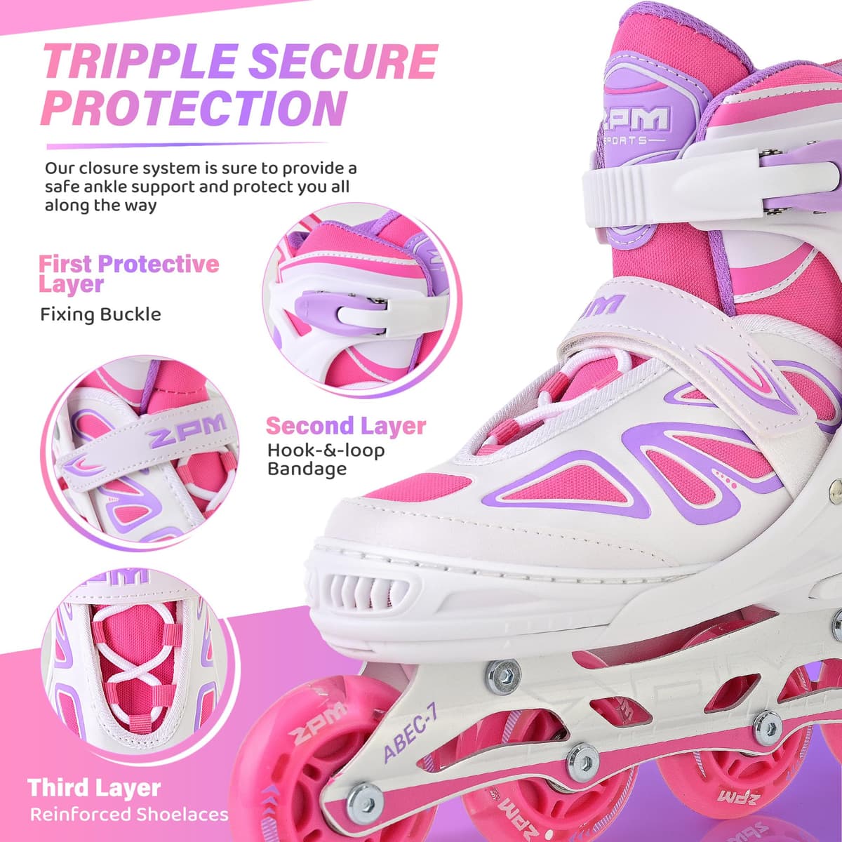 2PM Sports Ajustables Patines en Línea para Niñas y Niños Mujer Hombre, Tallas 30-33, 34-37, 38-41 y 42-44 — view 4