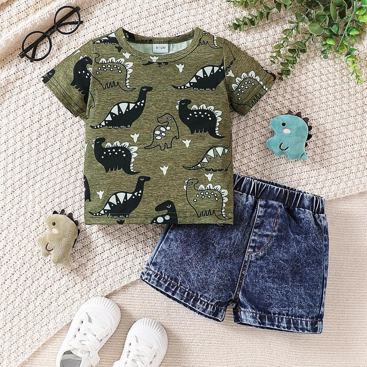 Ropa de Pequeños Bebé Niño Manga Corta Estampado Bonito Top+ Pantalones Cortos Vaqueros Rotos 2Pcs Conjunto Informal de Primavera y Verano — view 2