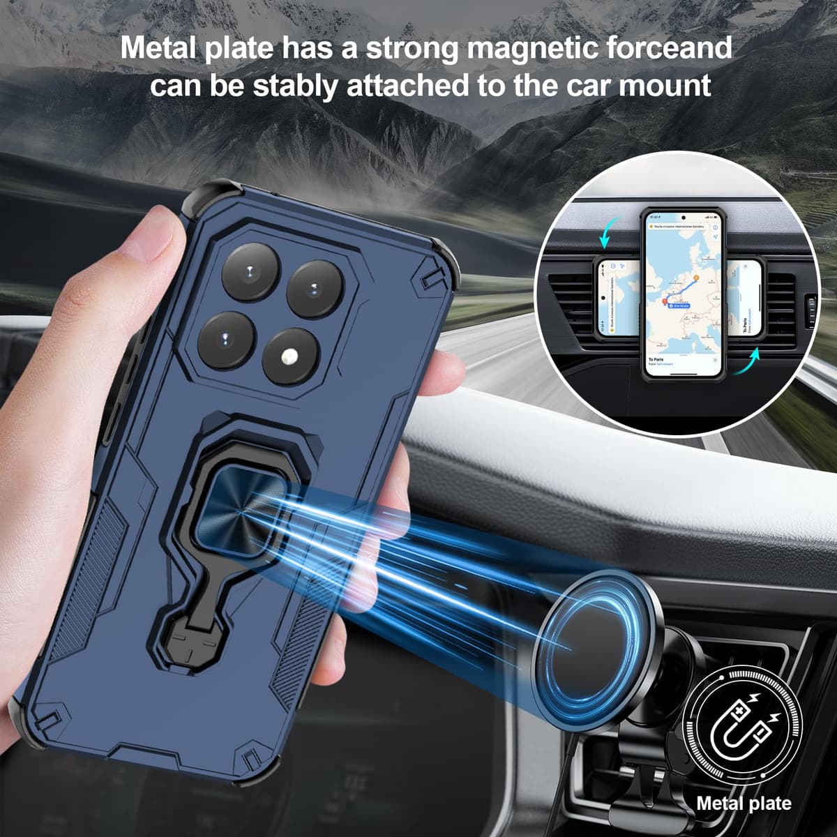 Funda para CMF Phone 2 Pro, Carcasa Antigolpes con Soporte anular metálico, Case Protectora de Grado Militar, Negro — view 1126